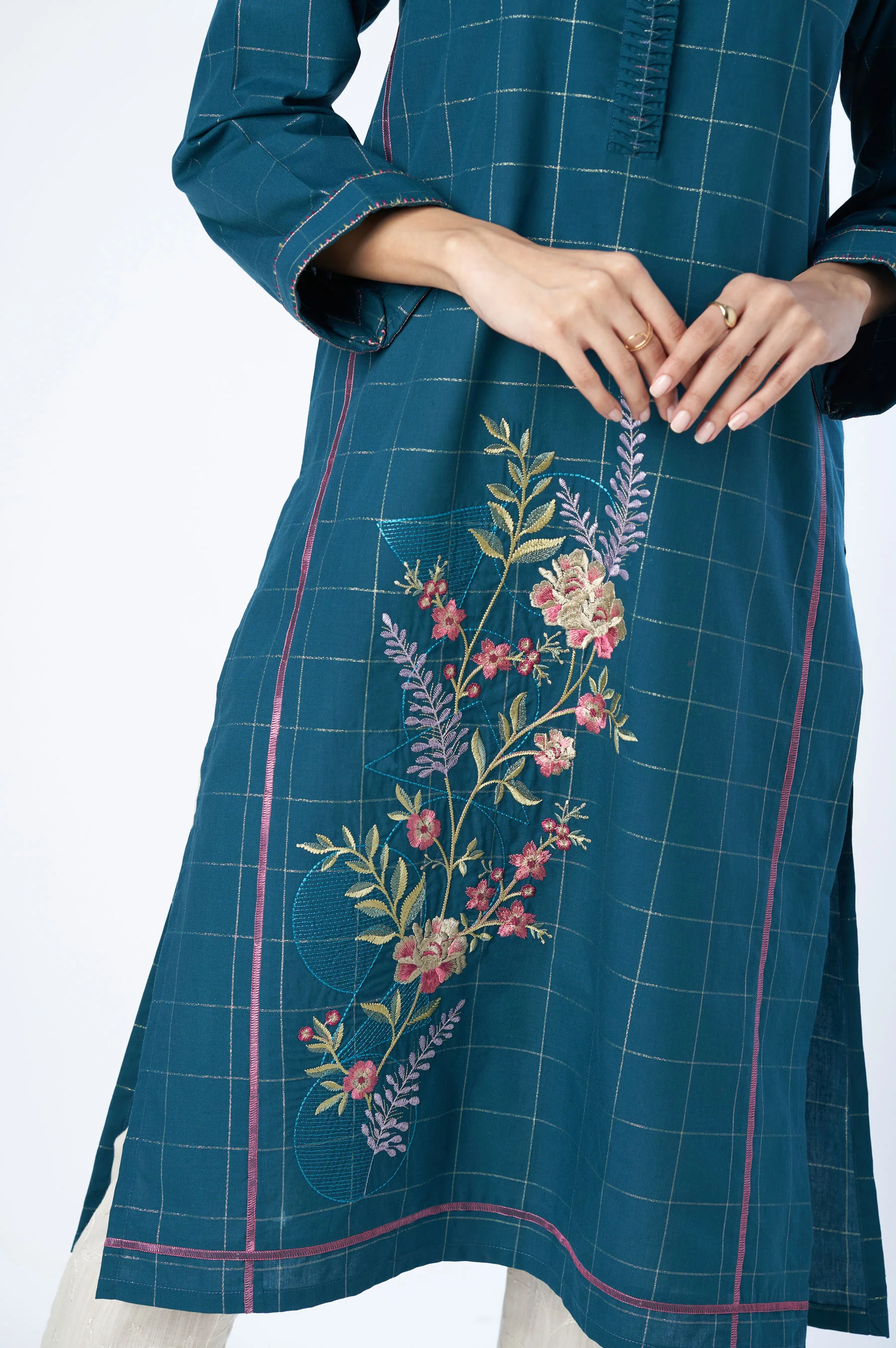 Stitched 1 Piece Embroidered Yarn Dyed Shirt - Image 3
