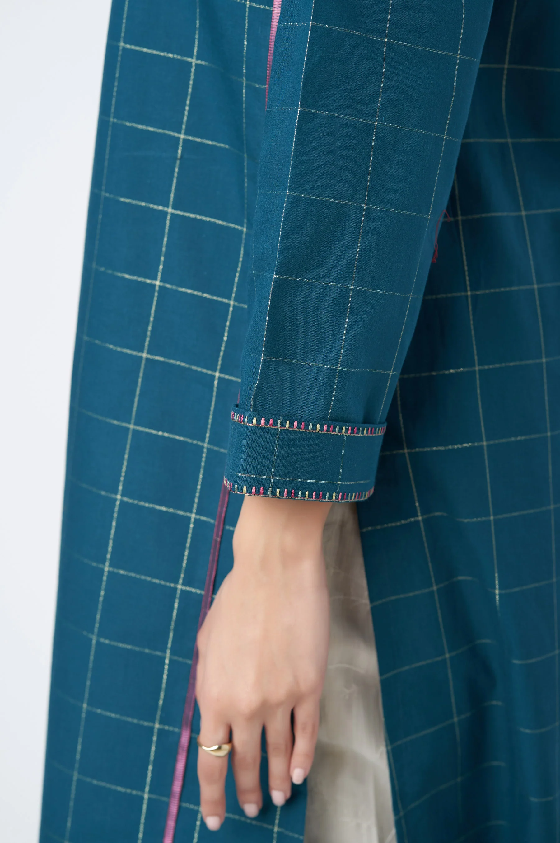 Stitched 1 Piece Embroidered Yarn Dyed Shirt - Image 4