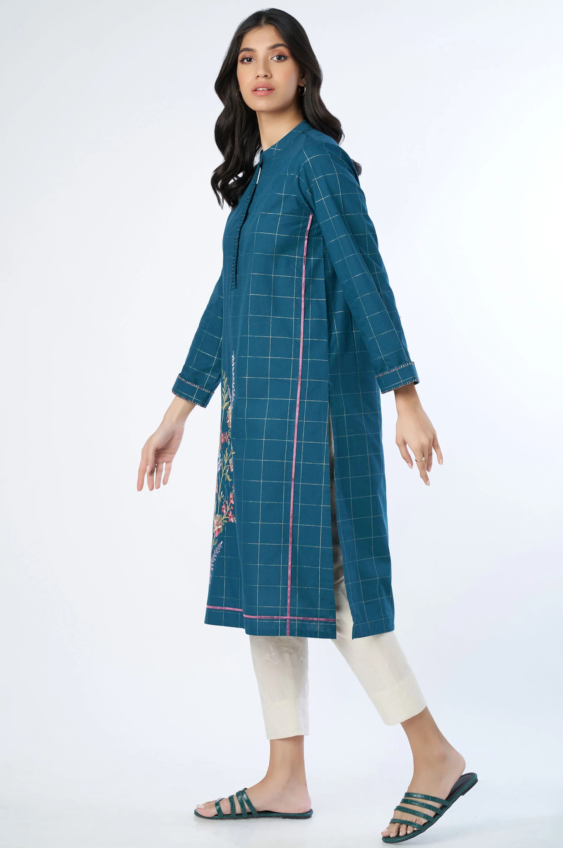 Stitched 1 Piece Embroidered Yarn Dyed Shirt - Image 5