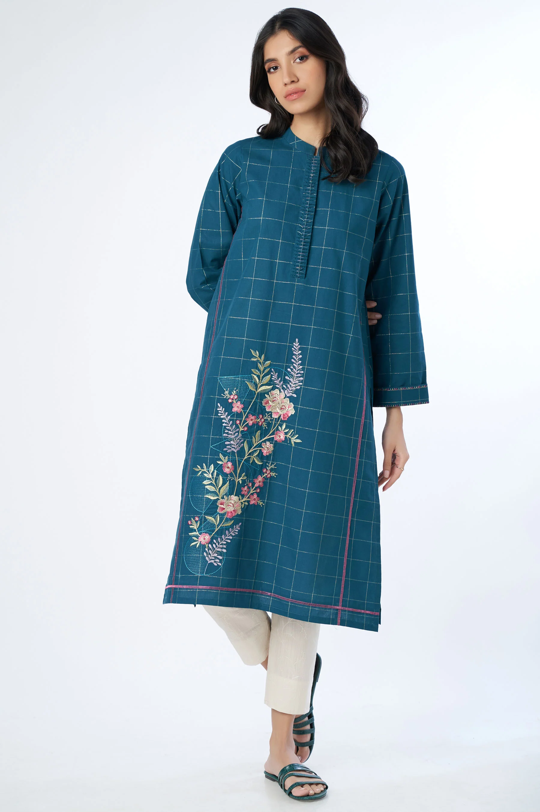 Stitched 1 Piece Embroidered Yarn Dyed Shirt - Image 6