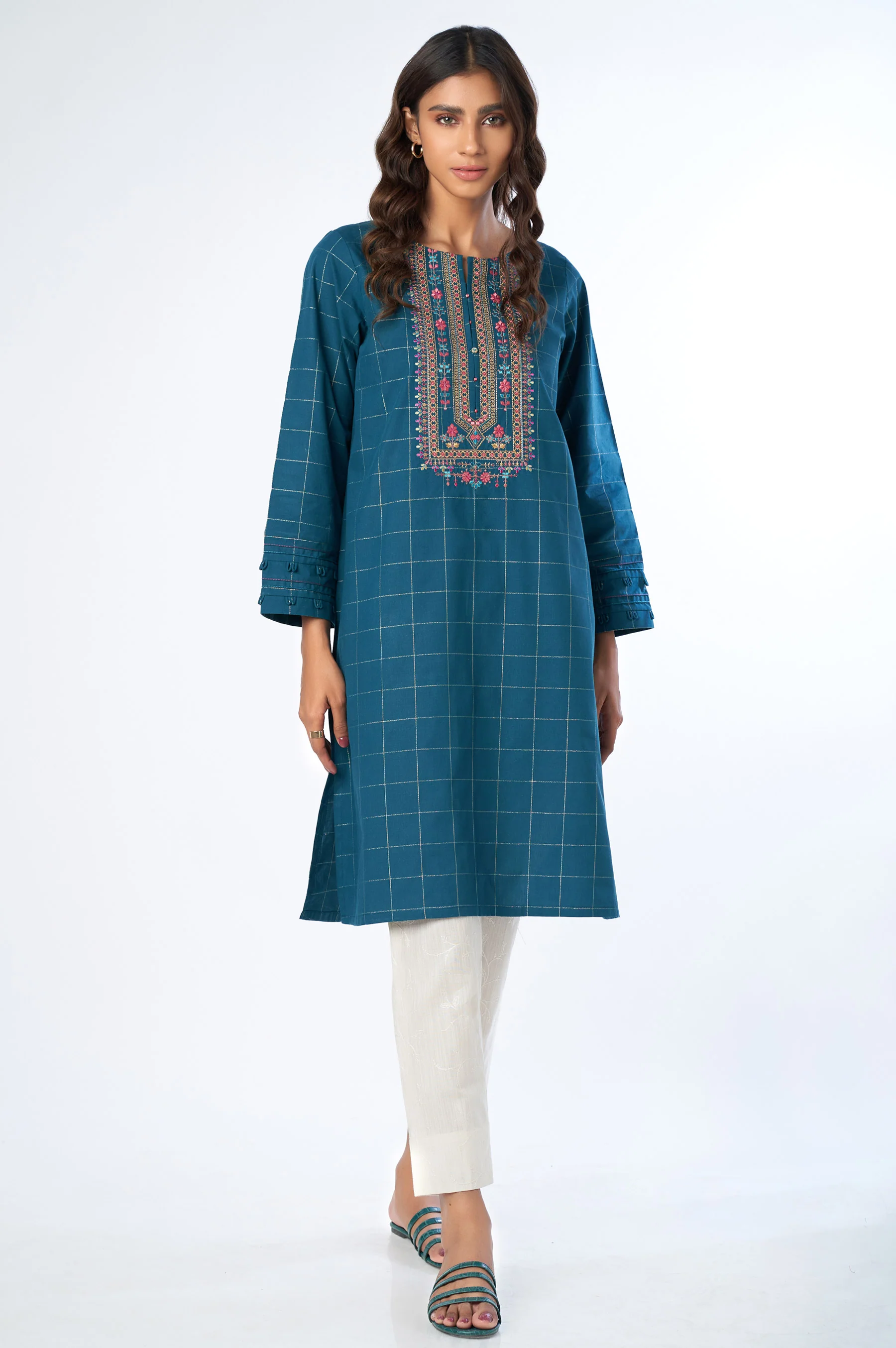 Stitched 1 Piece Embroidered Yarn Dyed Shirt - Image 2