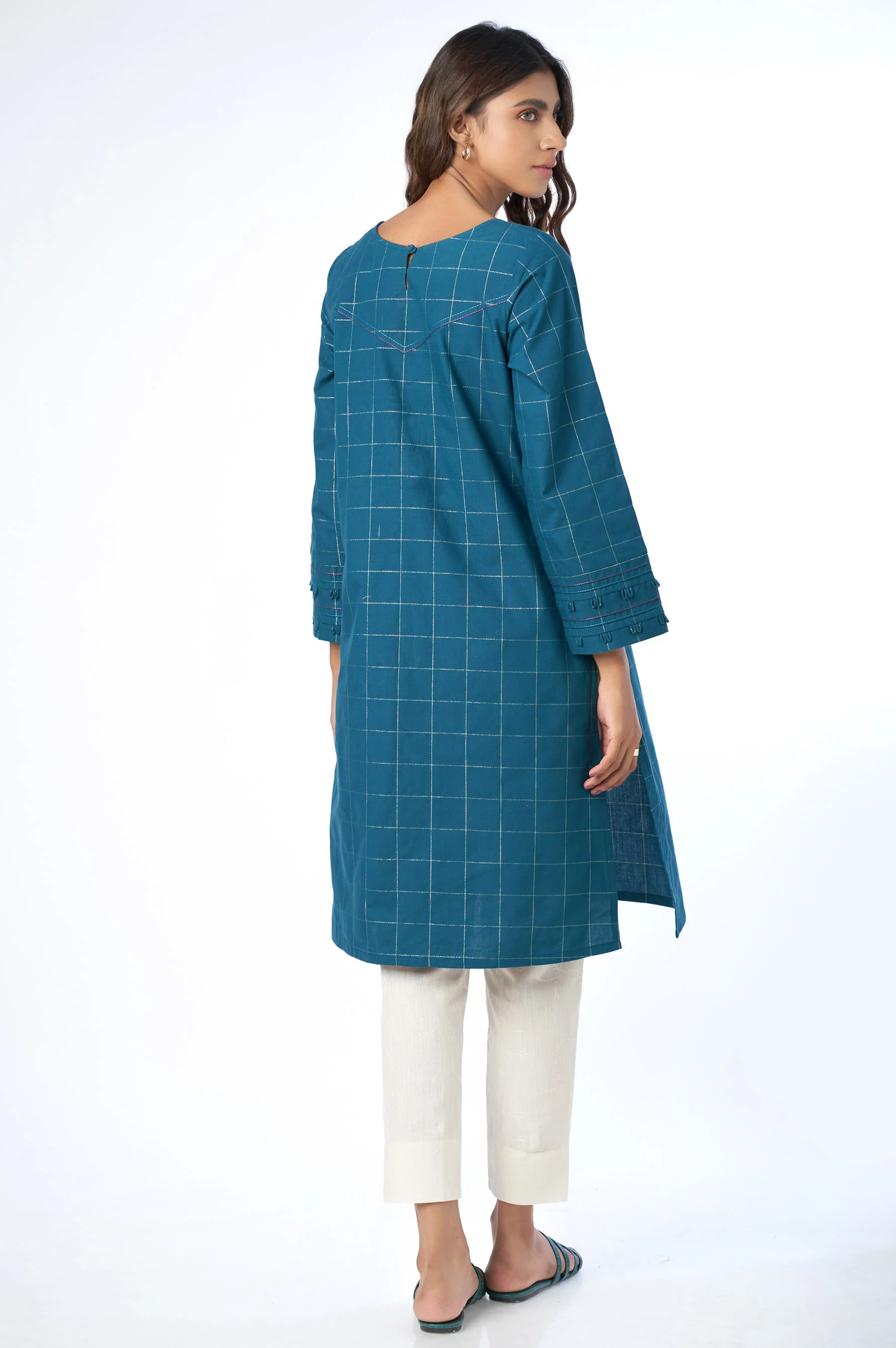 Stitched 1 Piece Embroidered Yarn Dyed Shirt - Image 3