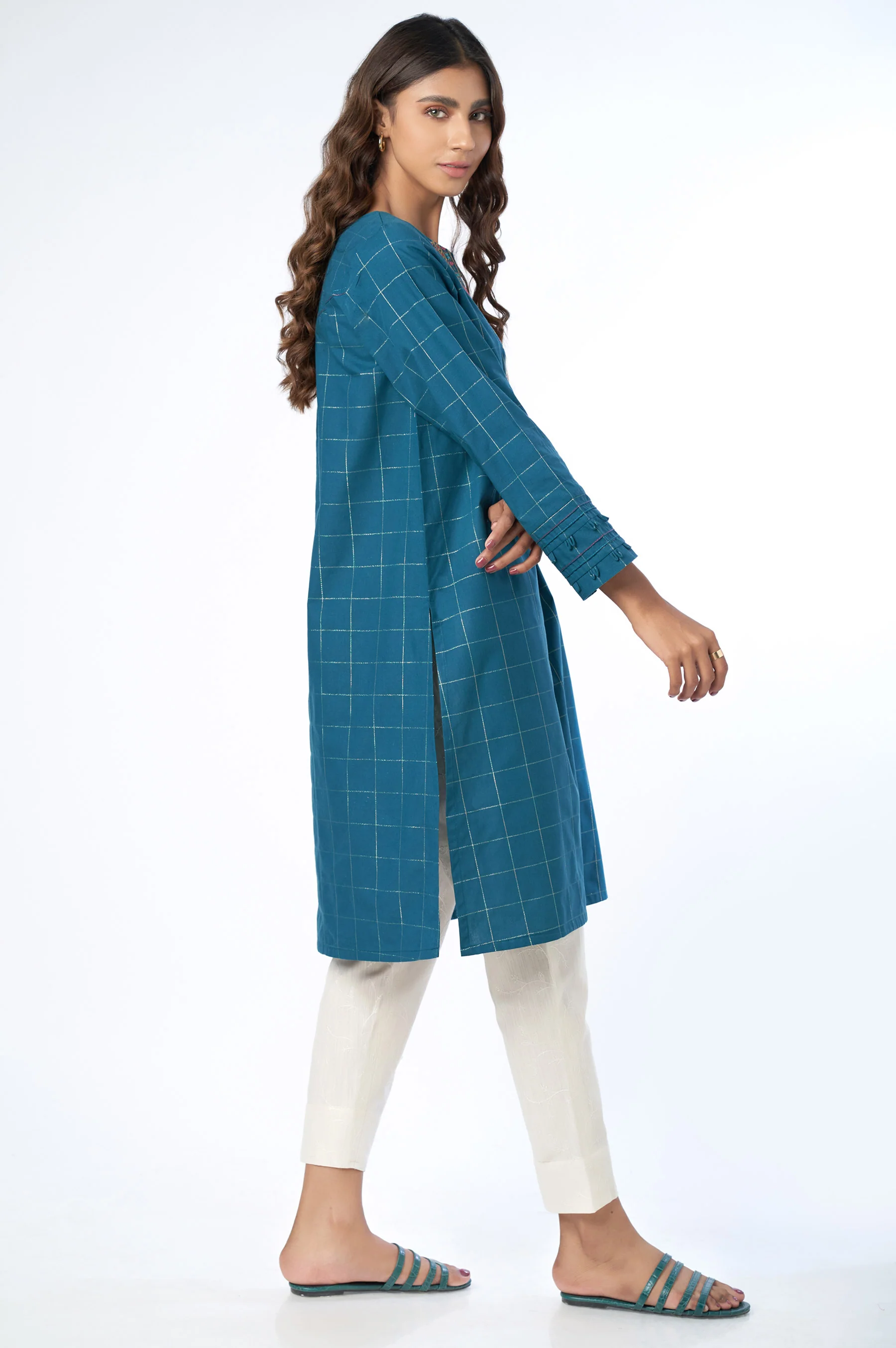 Stitched 1 Piece Embroidered Yarn Dyed Shirt - Image 4