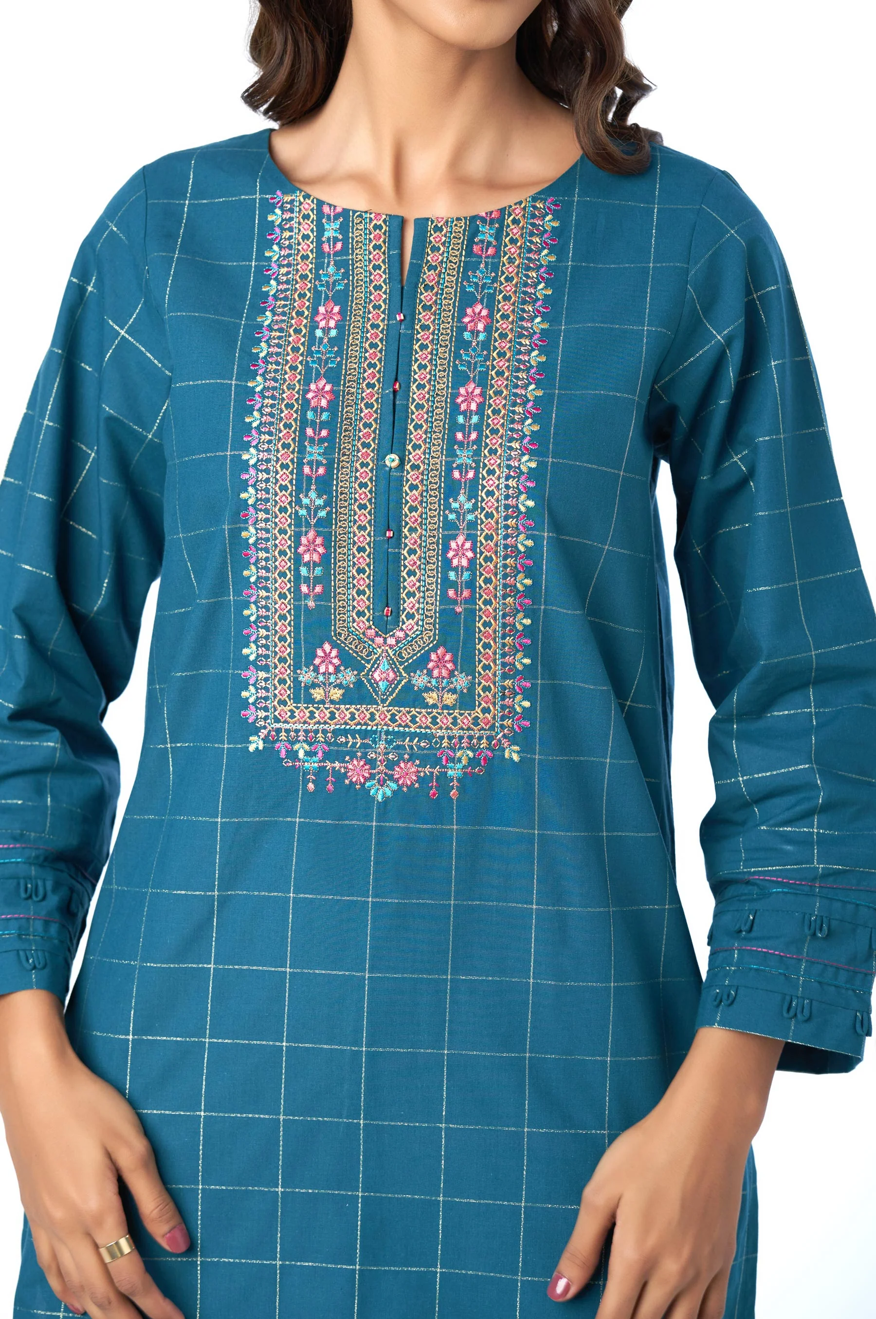 Stitched 1 Piece Embroidered Yarn Dyed Shirt - Image 5