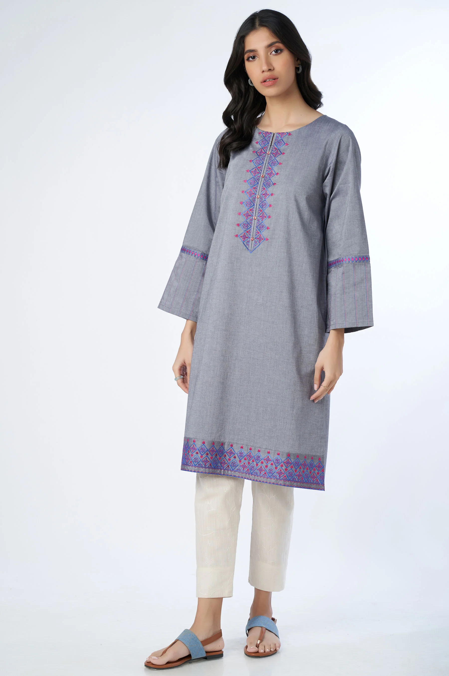 Stitched 1 Piece Embroidered Yarn Dyed Shirt