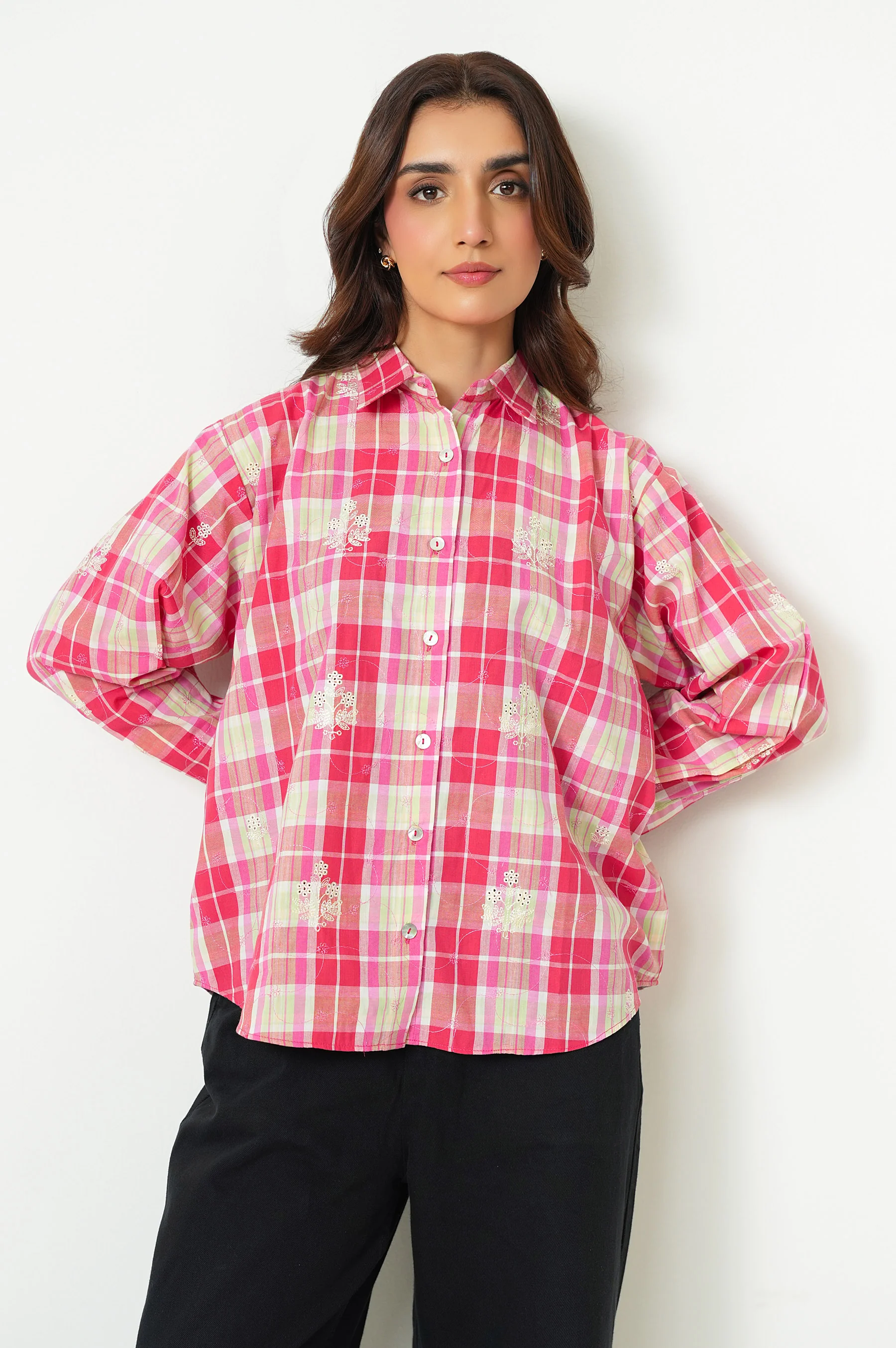 Stitched 1 Piece Embroidered Yarn Dyed Top - Image 5