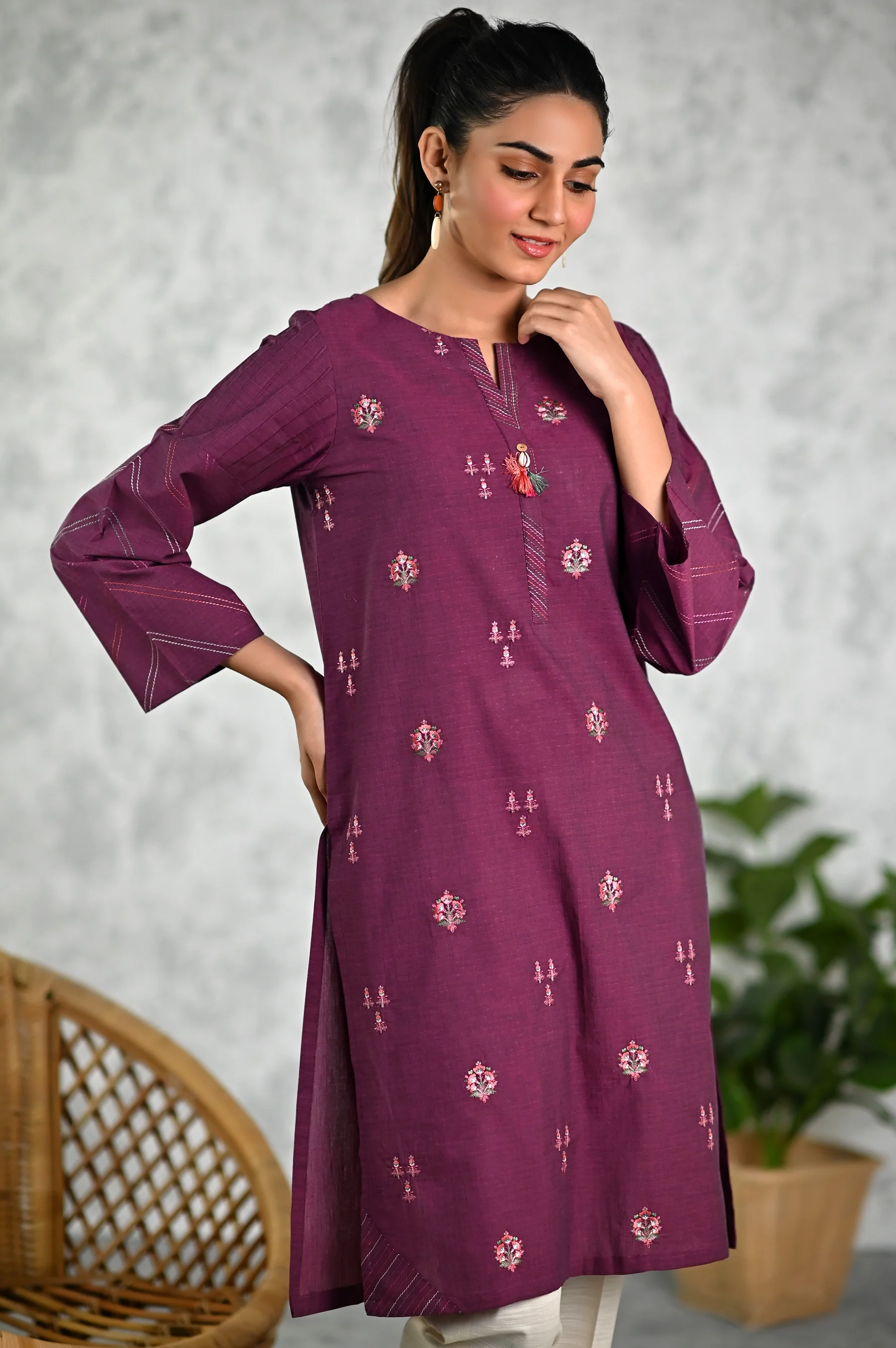 Stitched 1 Piece Embroidered Yarn Dyed Textured Shirt - Image 2