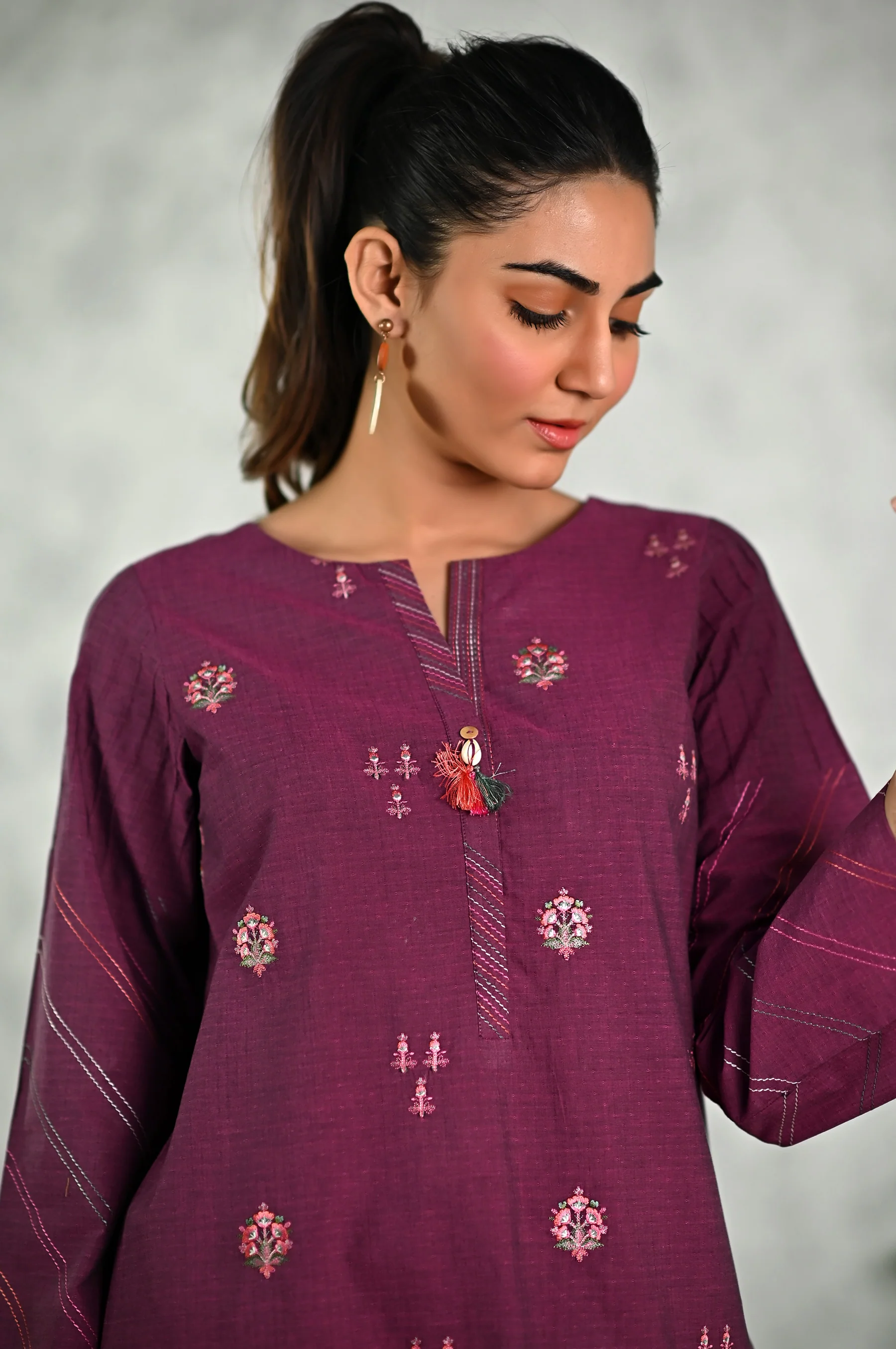 Stitched 1 Piece Embroidered Yarn Dyed Textured Shirt - Image 6