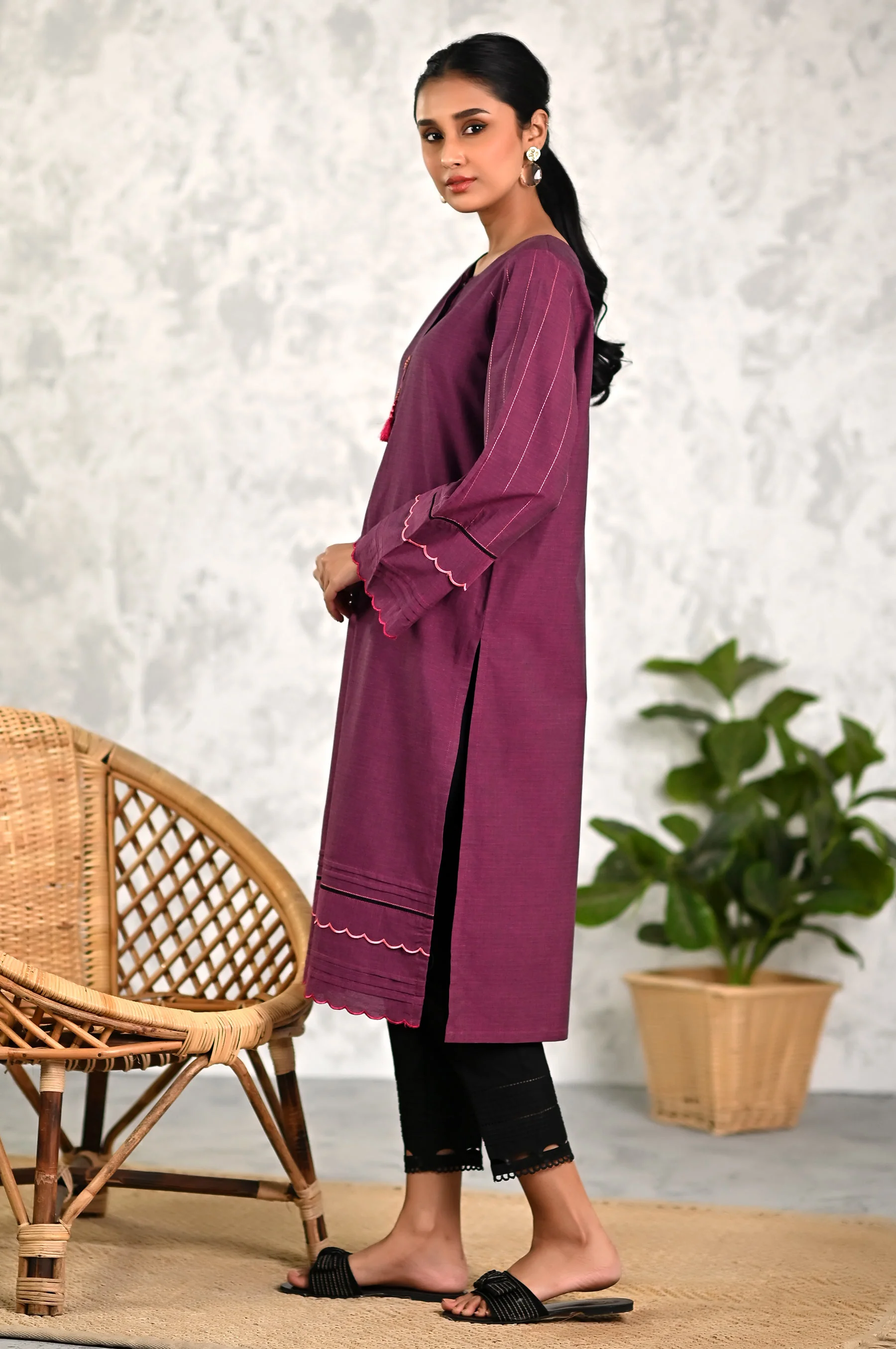 Stitched 1 Piece Embroidered Yarn Dyed Textured Shirt - Image 2