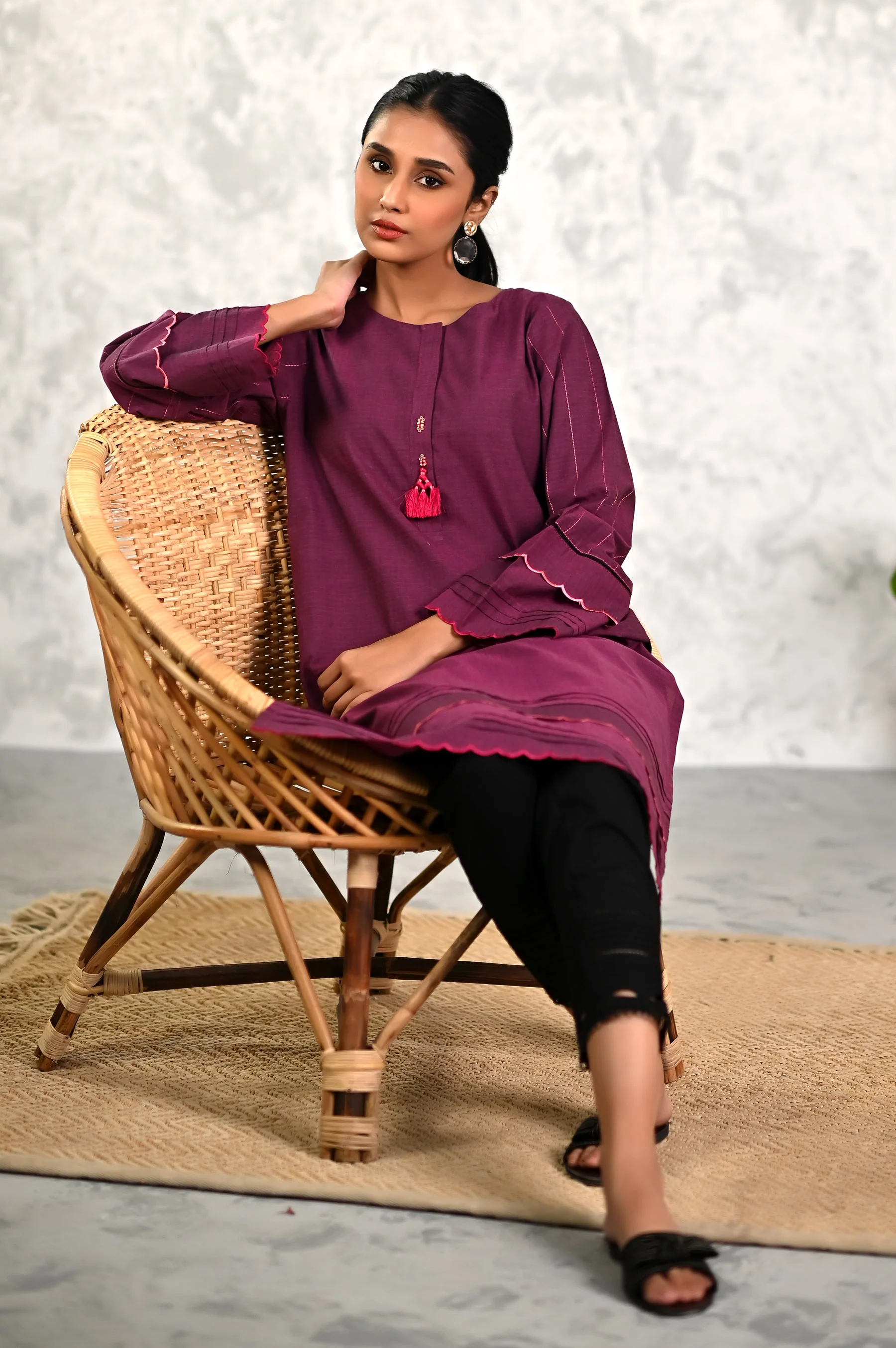 Stitched 1 Piece Embroidered Yarn Dyed Textured Shirt - Image 3