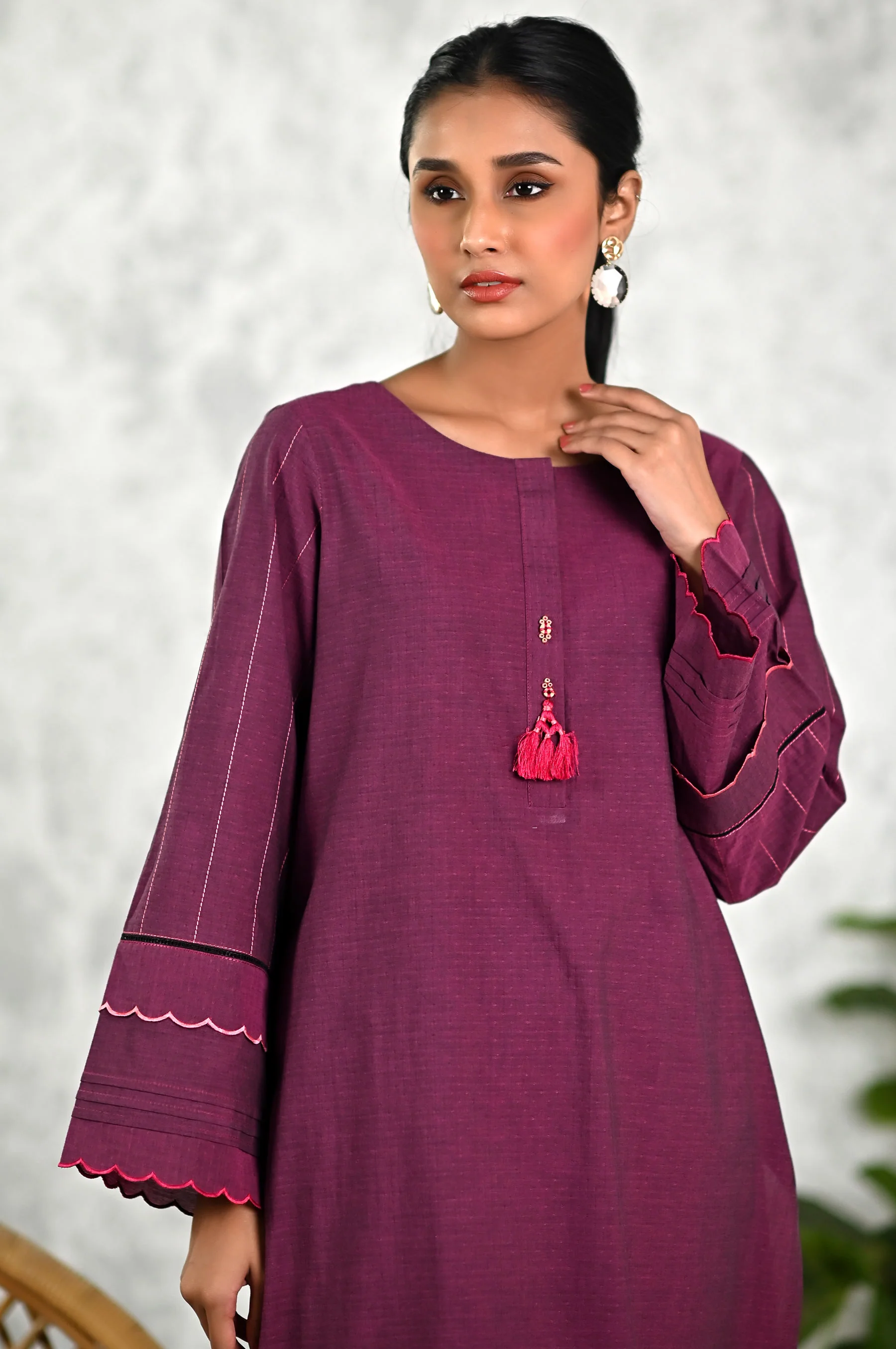 Stitched 1 Piece Embroidered Yarn Dyed Textured Shirt - Image 4