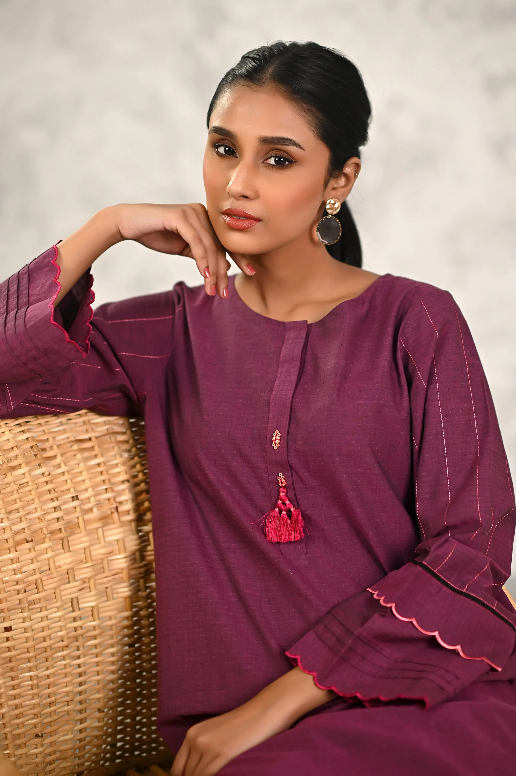 Stitched 1 Piece Embroidered Yarn Dyed Textured Shirt - Image 5