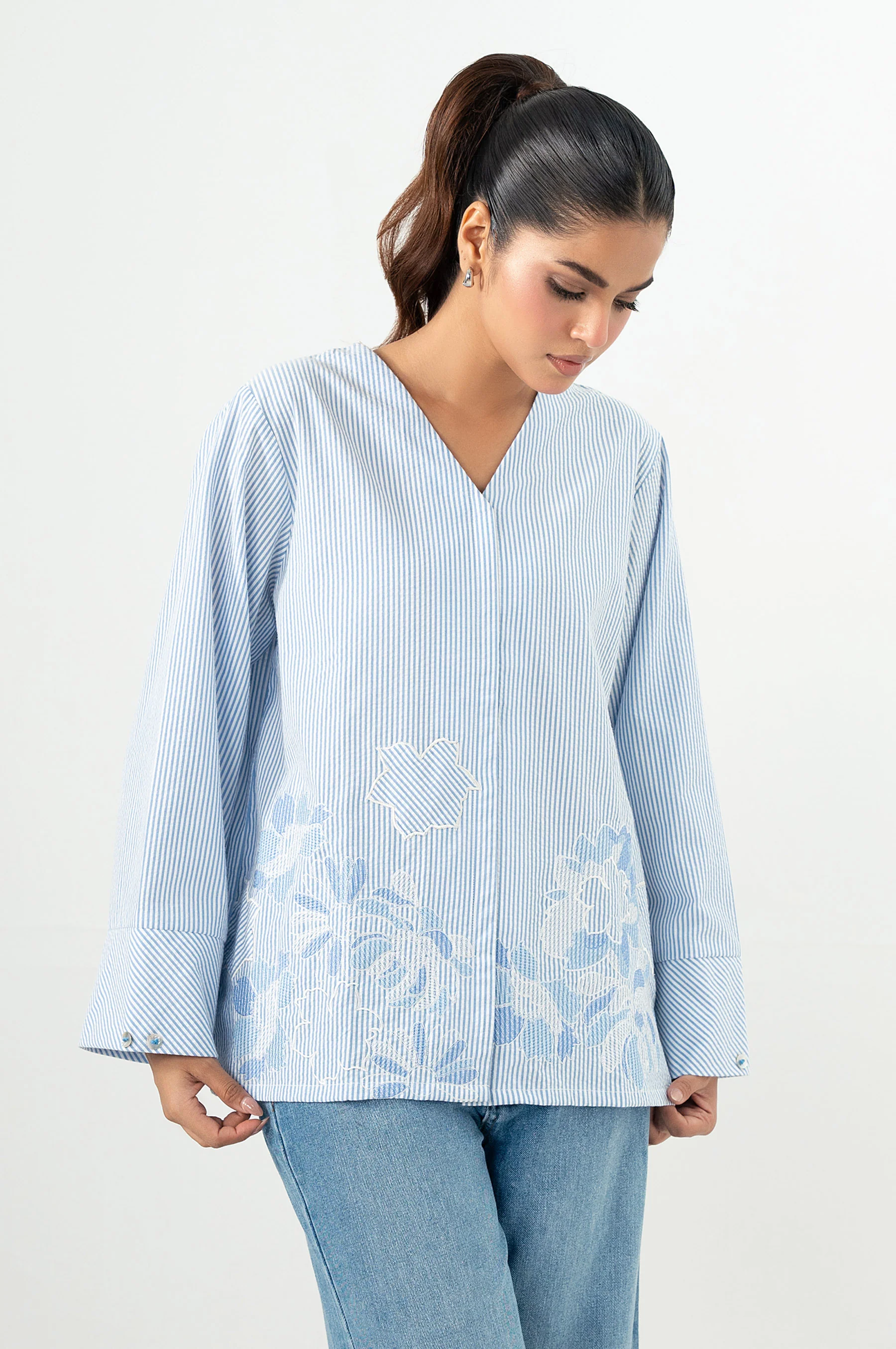 Stitched 1 Piece Embroidered Yarn Dyed Top - Image 3