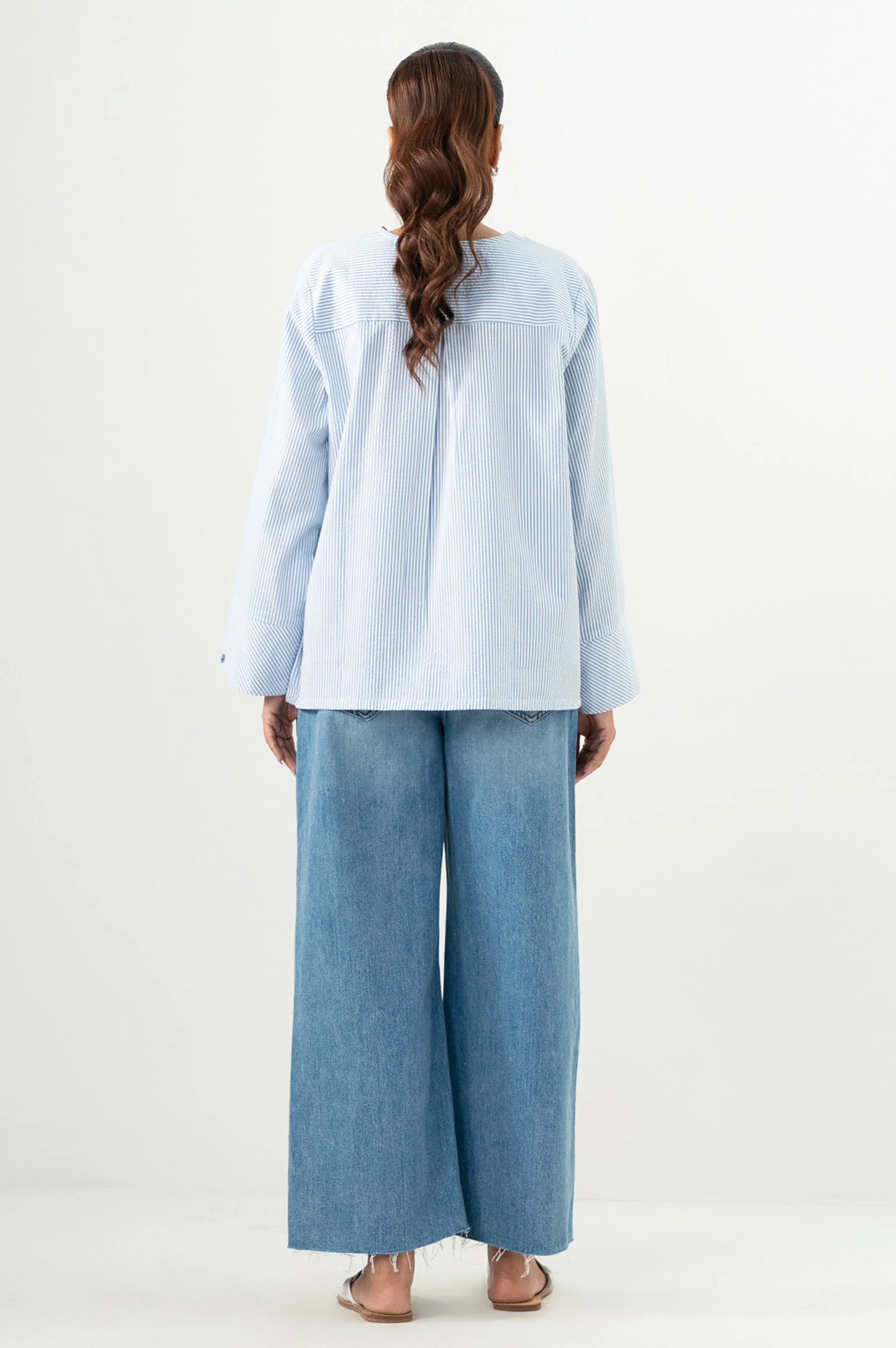Stitched 1 Piece Embroidered Yarn Dyed Top - Image 4