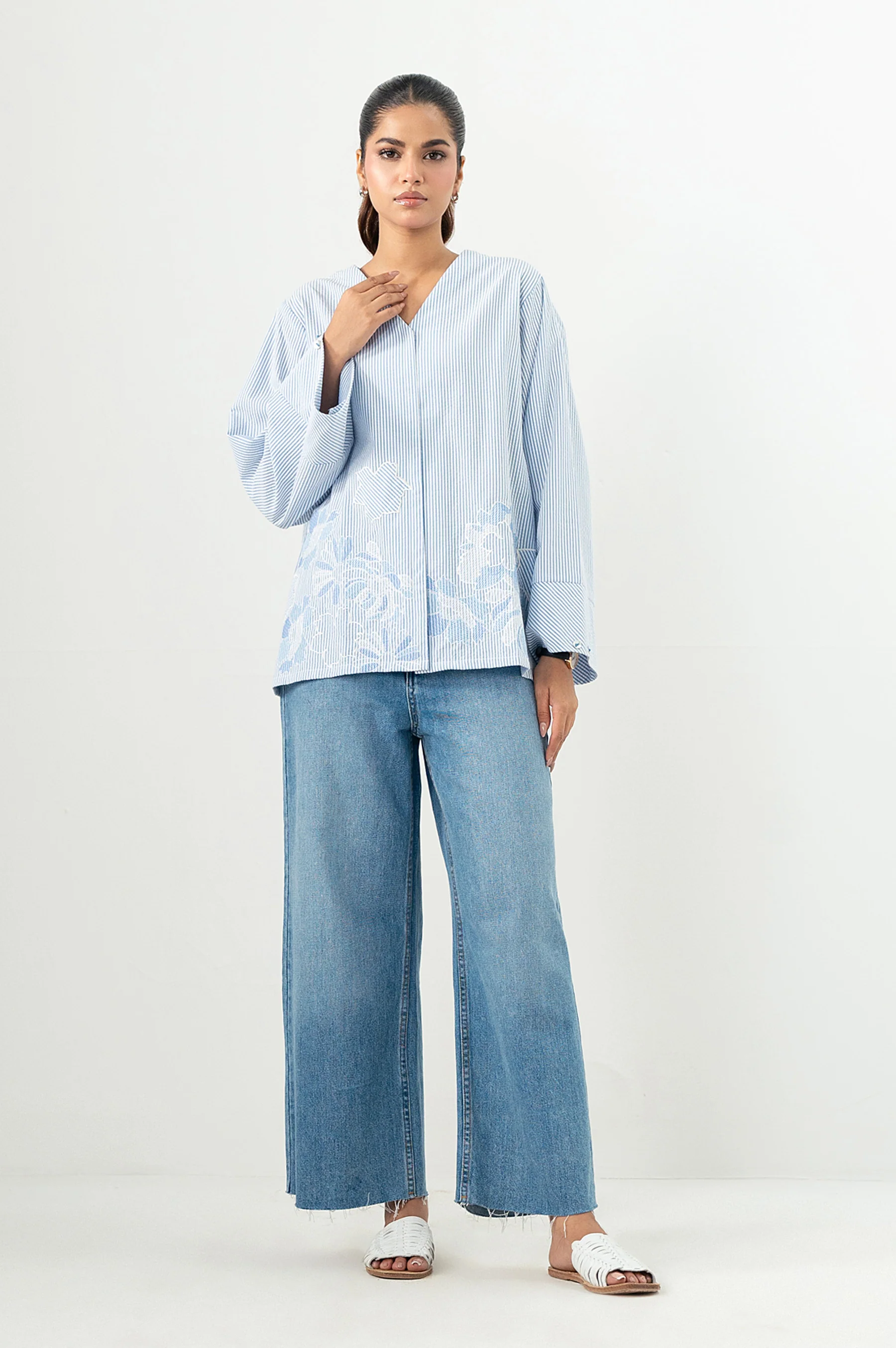 Stitched 1 Piece Embroidered Yarn Dyed Top - Image 6