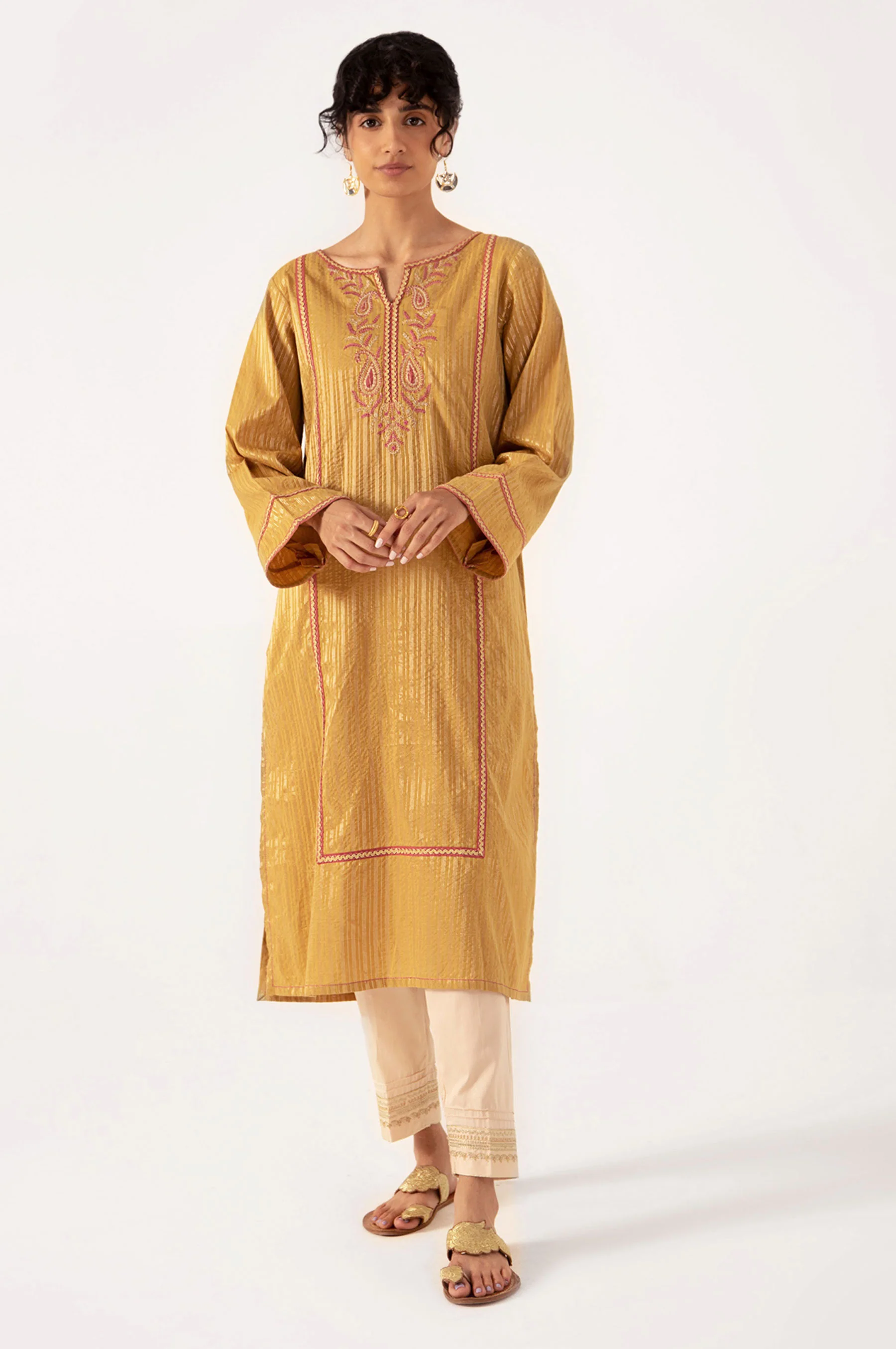 Stitched 1 Piece Embroidered Zari Lines Shirt - Image 2