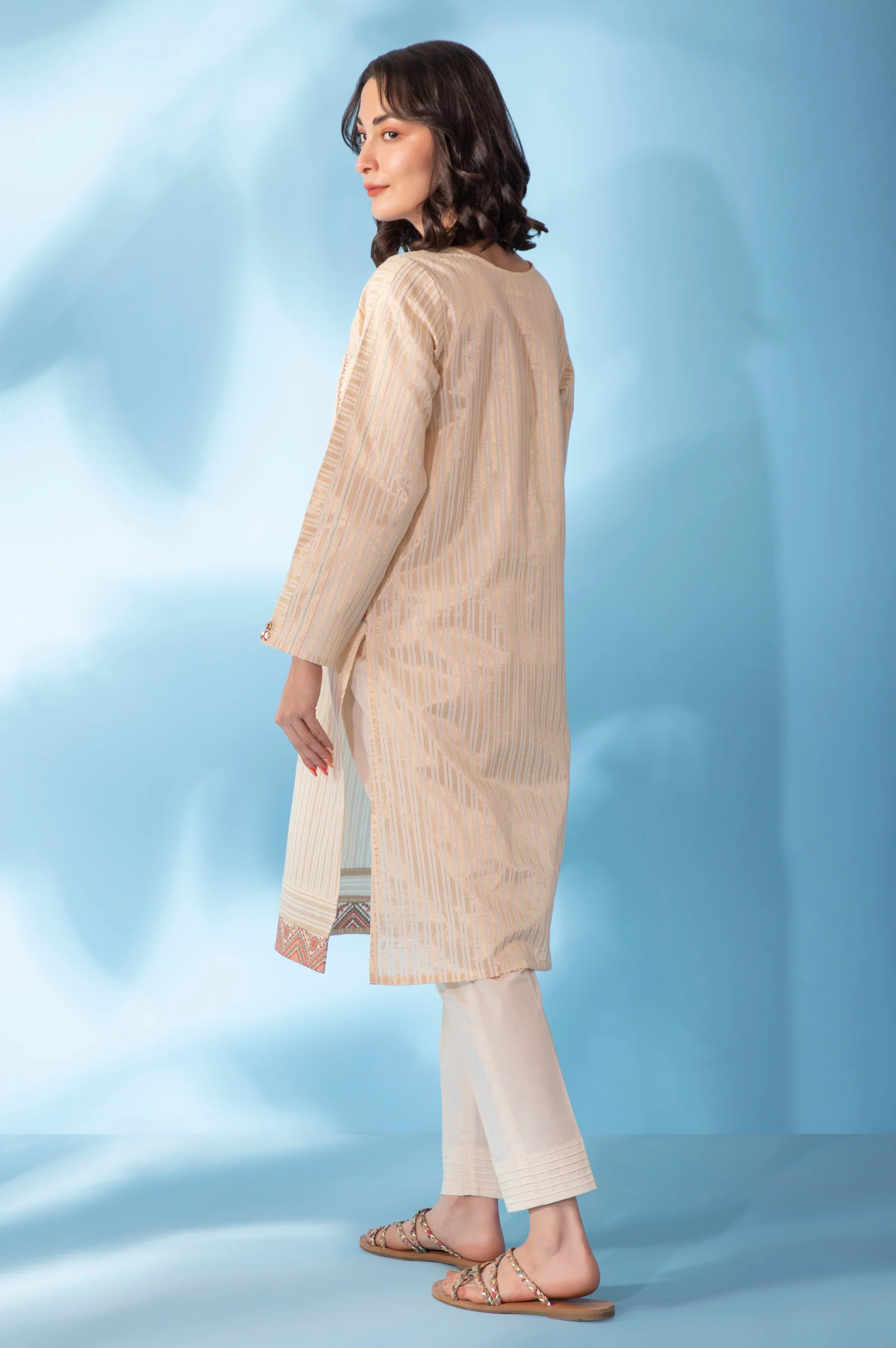 Stitched 1 Piece Embroidered Zari Shirt - Image 3
