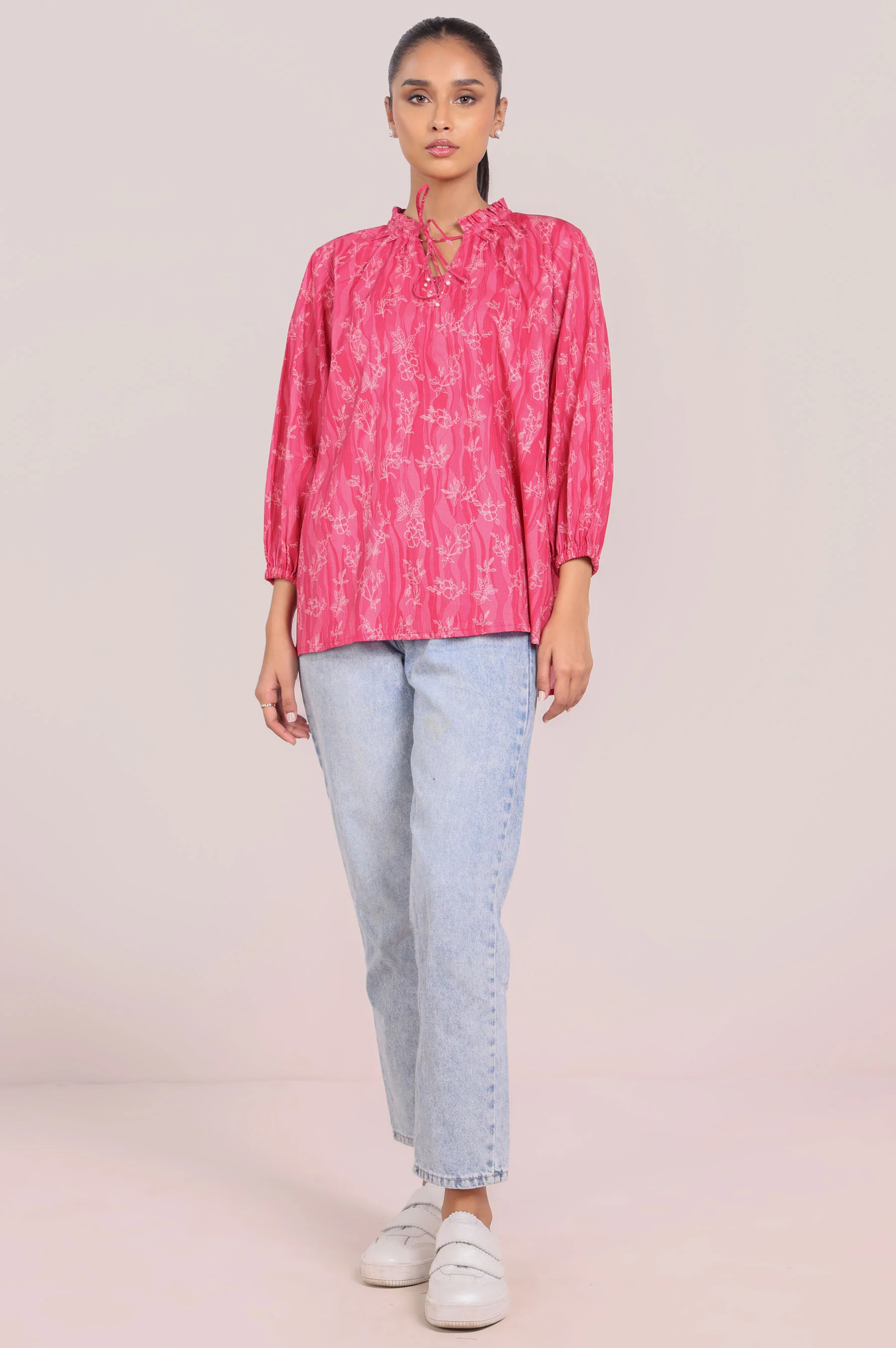 Stitched 1 Piece Stylized Printed Ripple Crinkle Top - Image 3