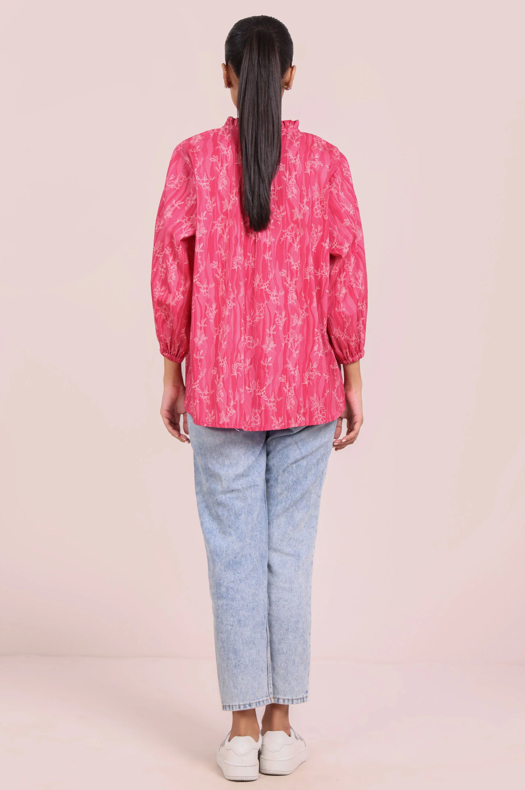 Stitched 1 Piece Stylized Printed Ripple Crinkle Top - Image 4