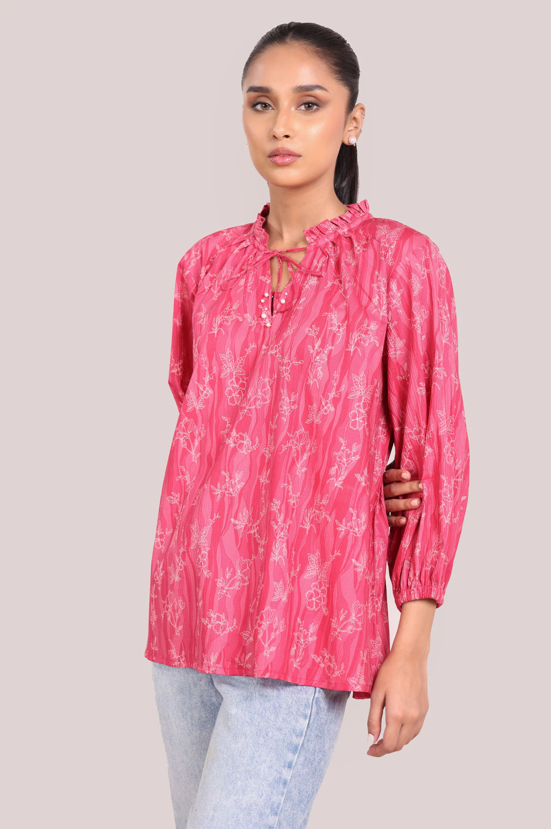 Stitched 1 Piece Stylized Printed Ripple Crinkle Top - Image 5