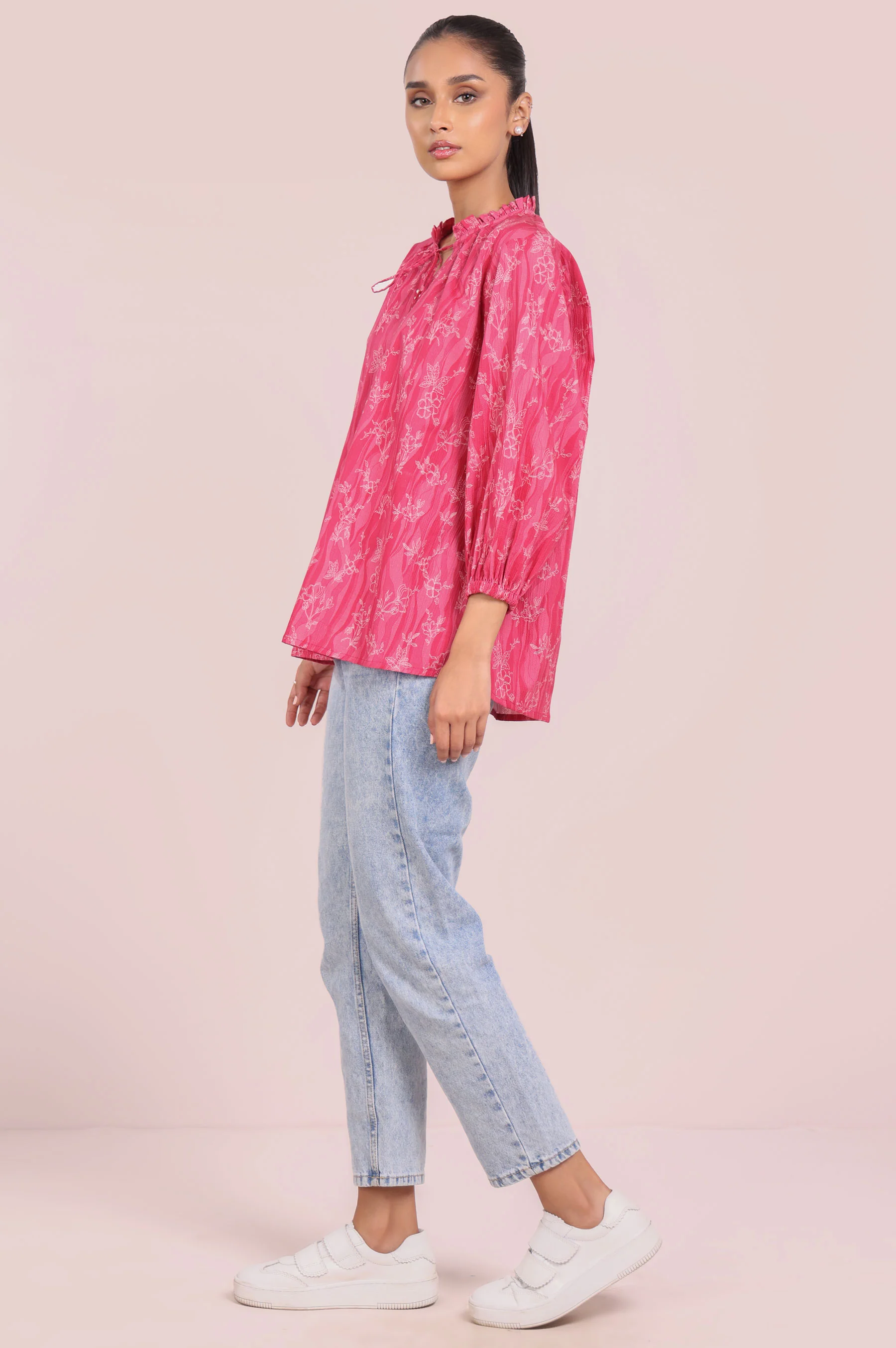 Stitched 1 Piece Stylized Printed Ripple Crinkle Top - Image 6