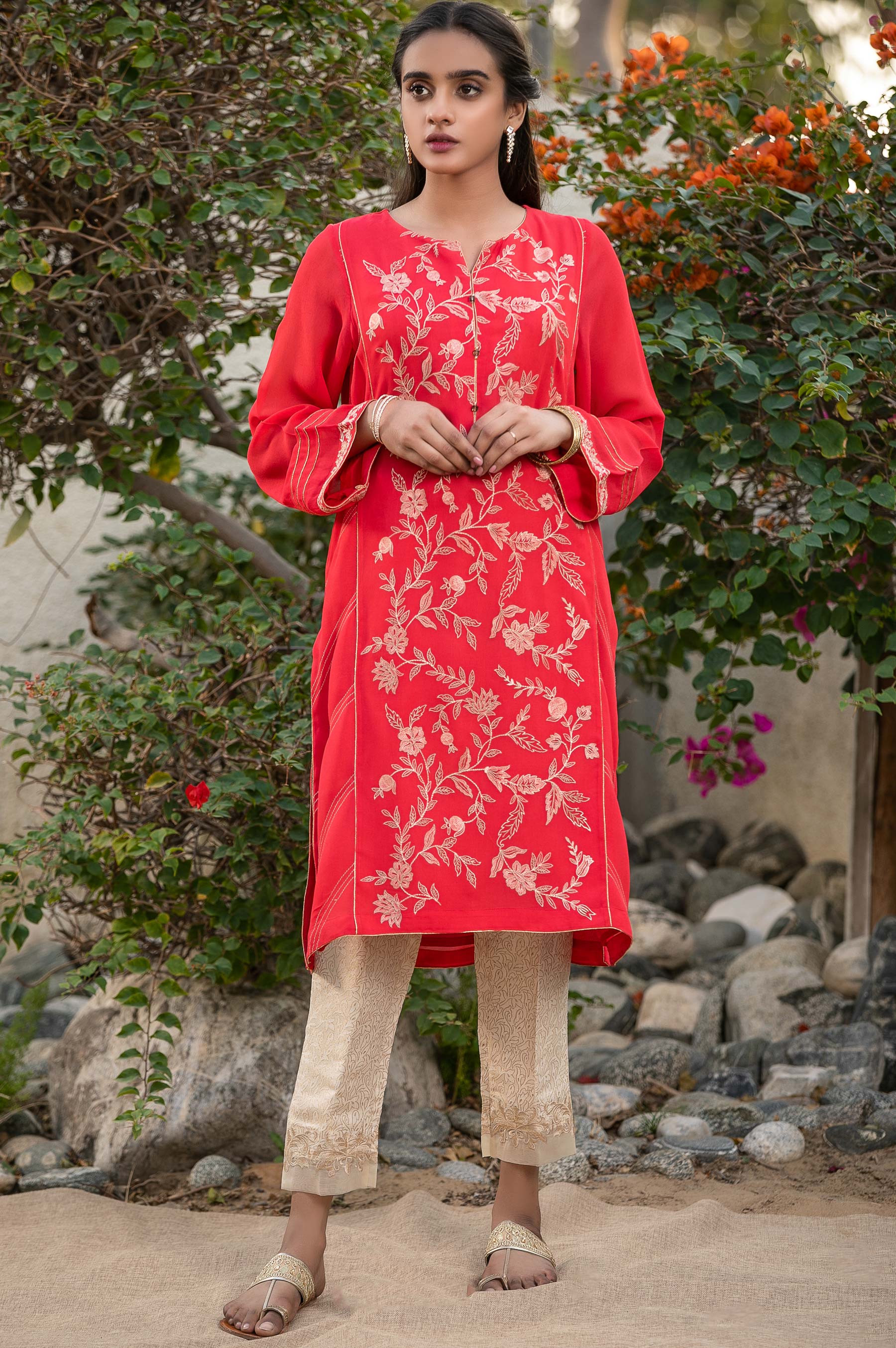 Stitched 1 Piece Georgette Embroidered Shirt - Image 3