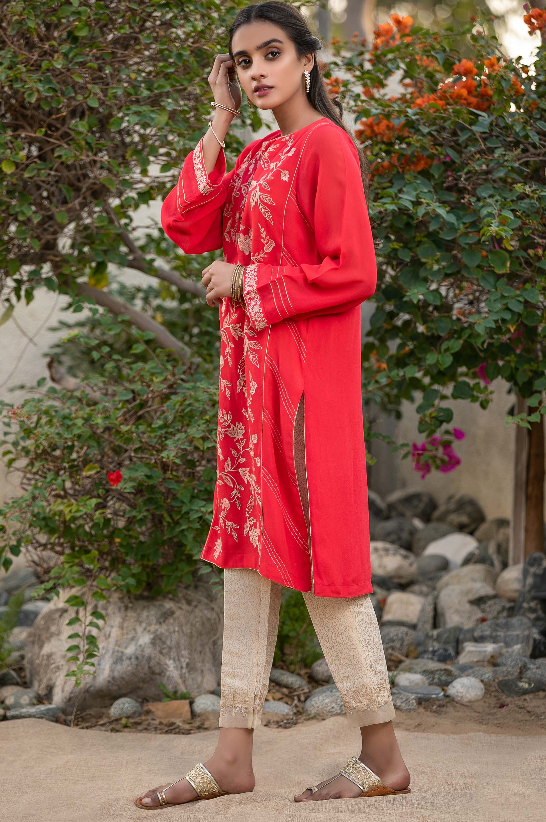 Stitched 1 Piece Georgette Embroidered Shirt - Image 4