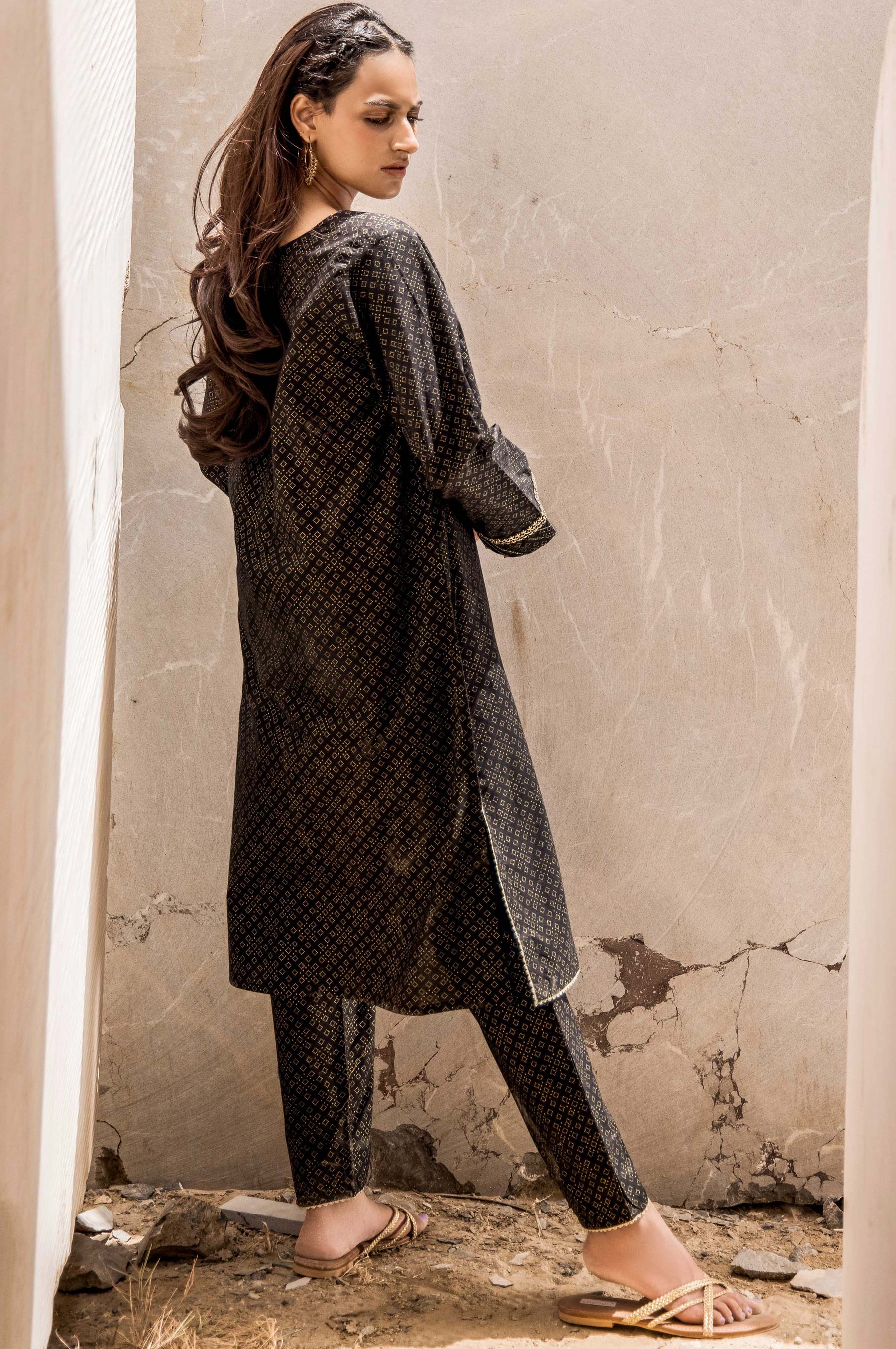 Stitched 1 Piece Embroidered Gold Paste Cambric Shirt - Image 2