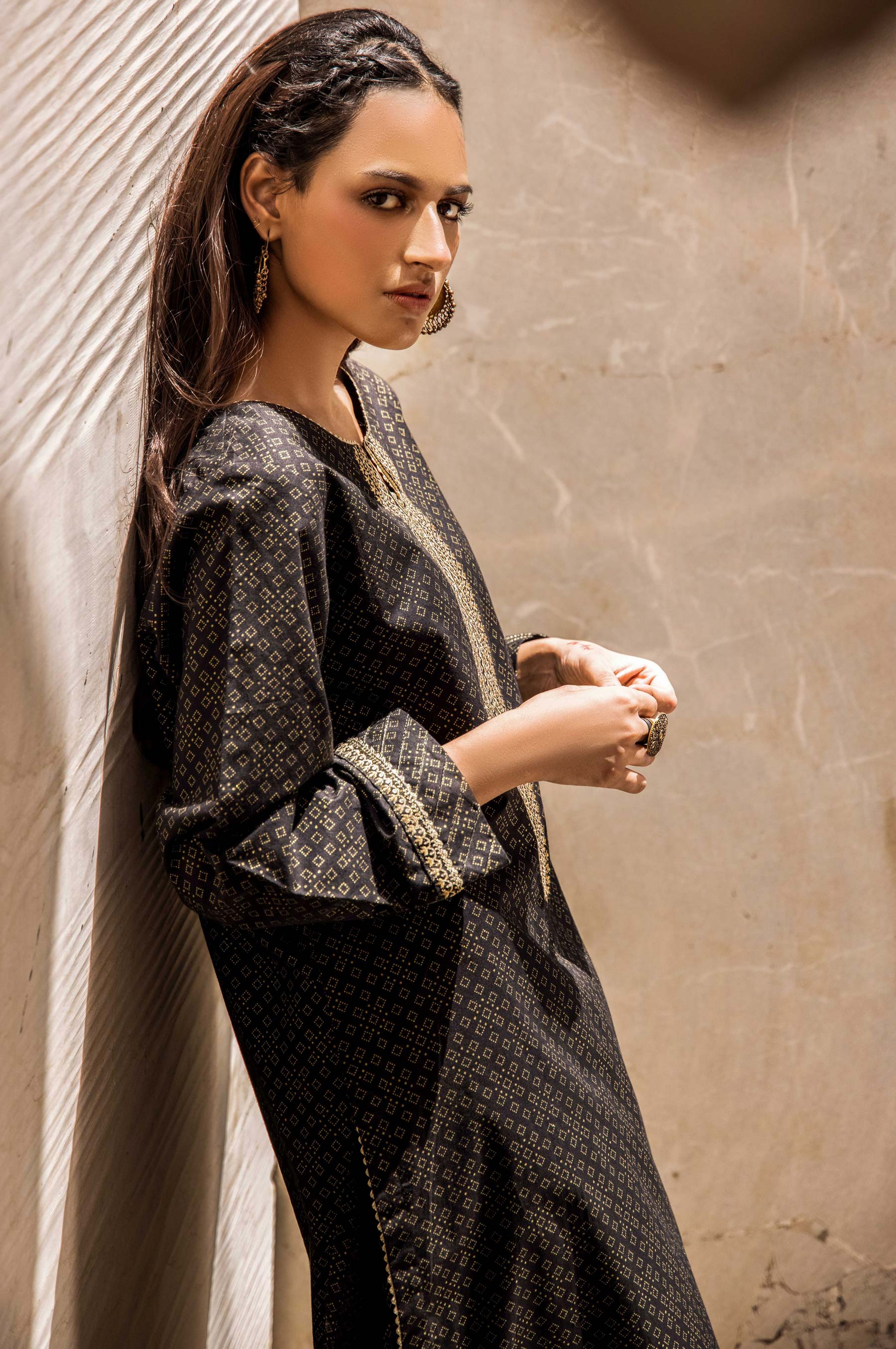 Stitched 1 Piece Embroidered Gold Paste Cambric Shirt - Image 3