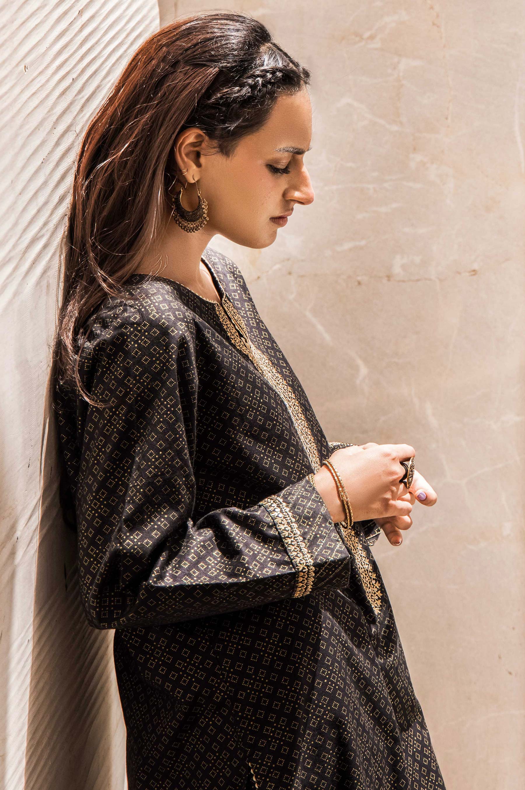 Stitched 1 Piece Embroidered Gold Paste Cambric Shirt - Image 4