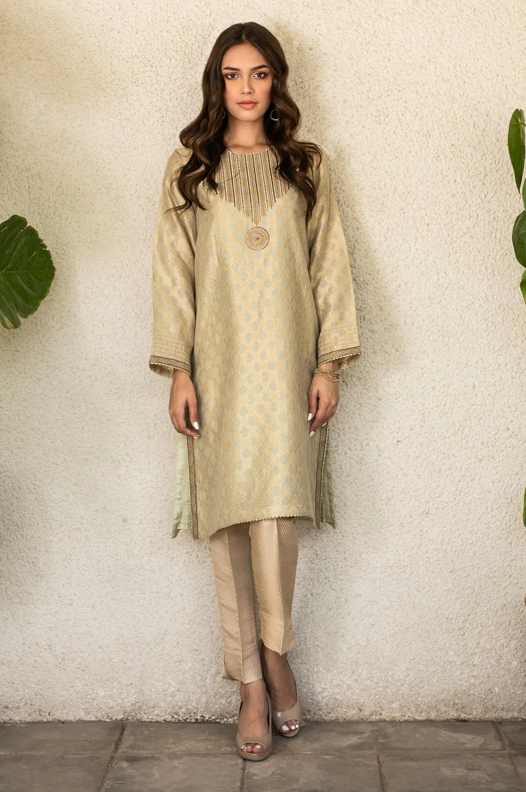 Stitched 1 Piece Jacquard Embroidered Shirt