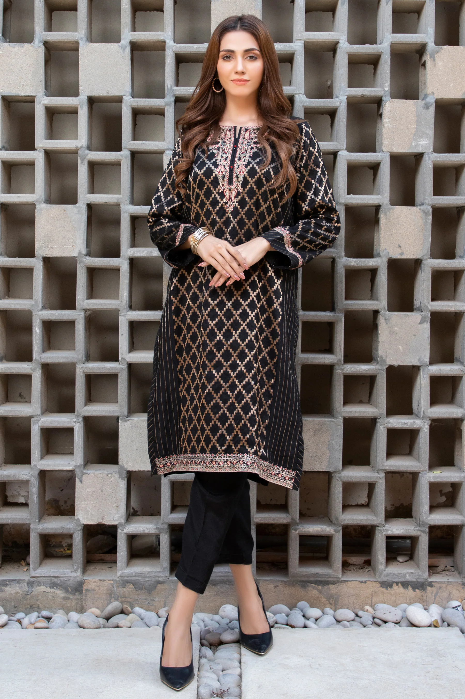 Stitched 1 Piece Jacquard Embroidered Shirt