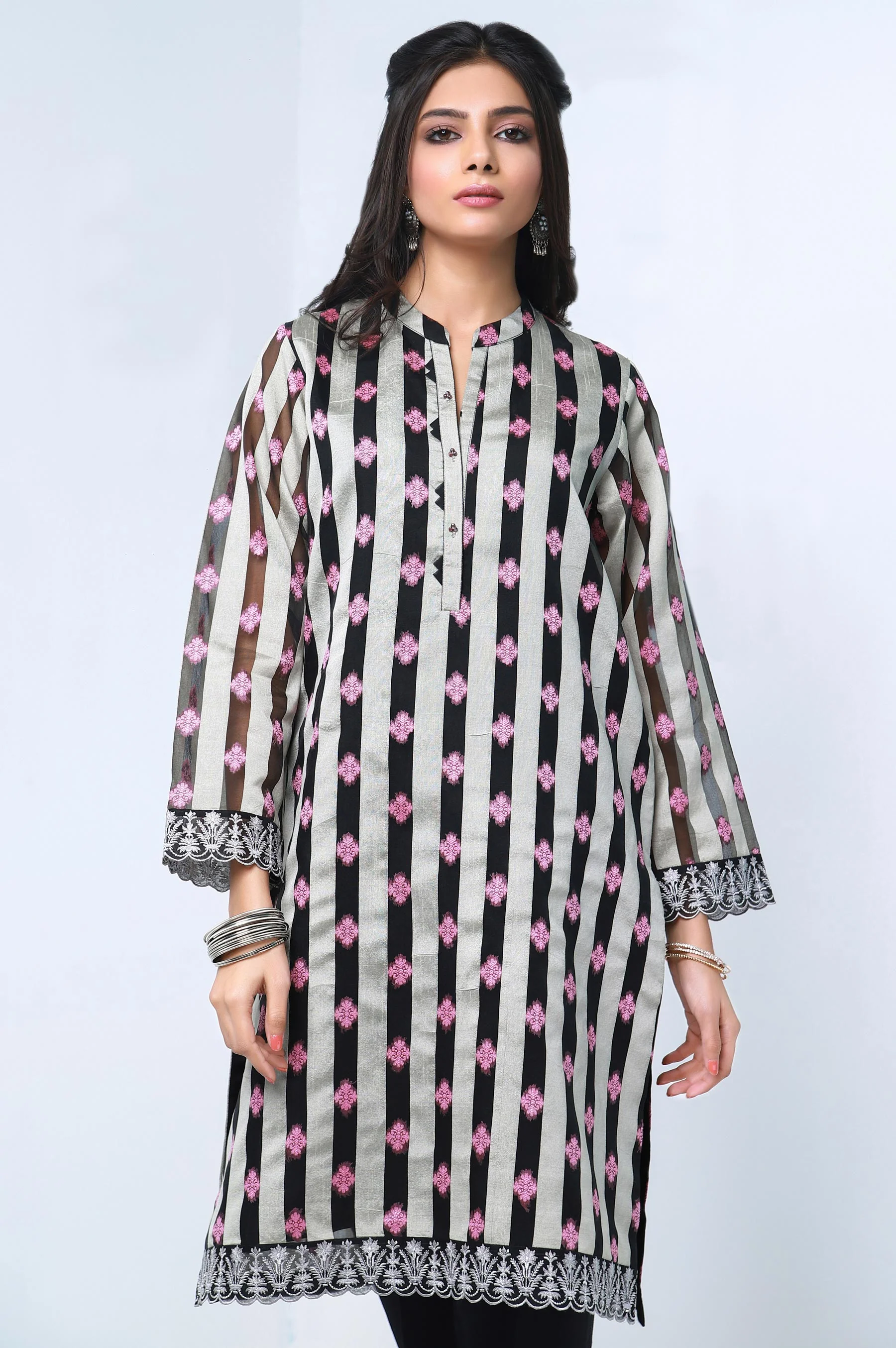 Stitched 1 Piece Jacquard Organza Embroidered Shirt - Image 3