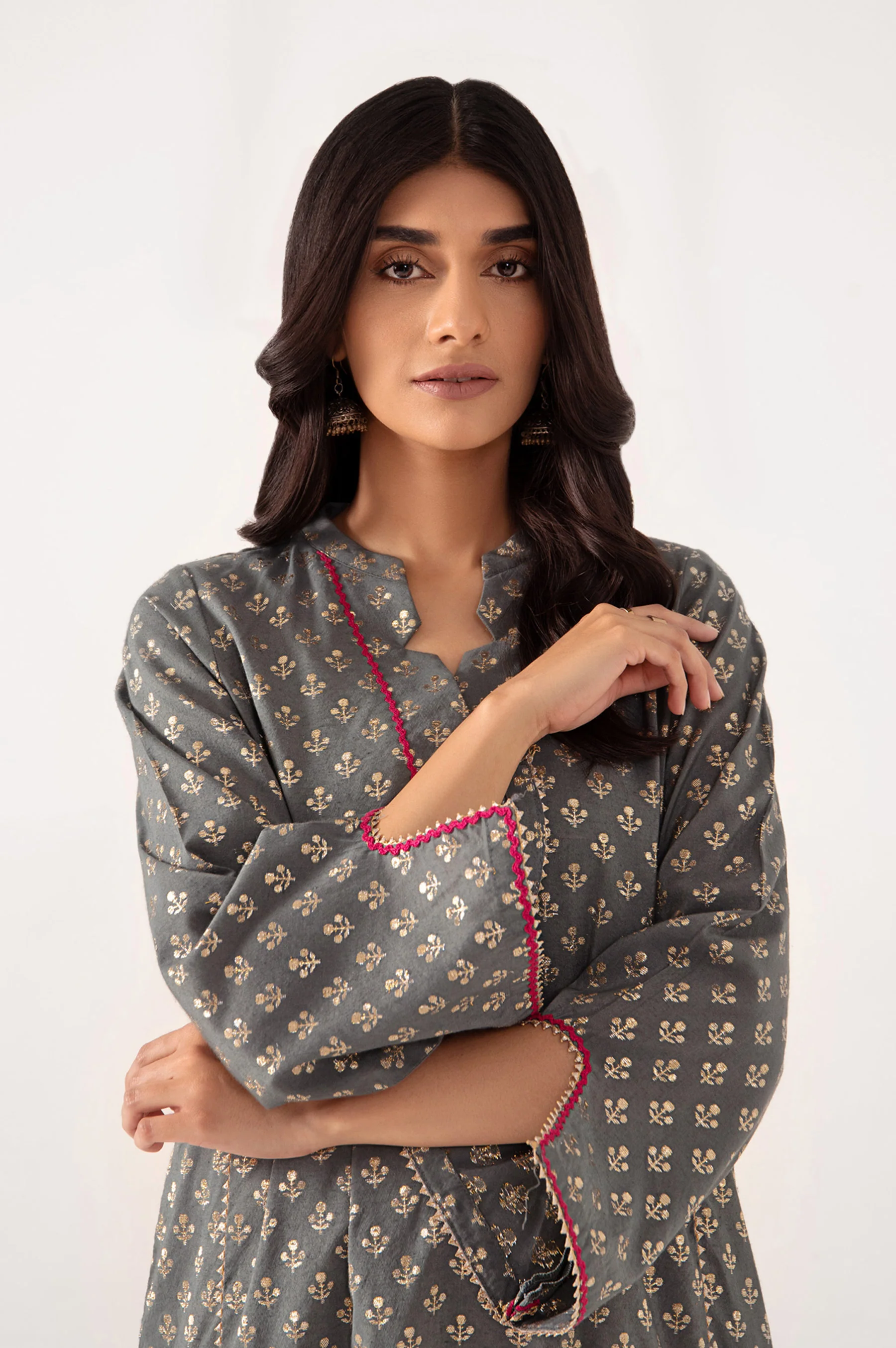 Stitched 1 Piece Embellished Jacquard Shirt - Image 2