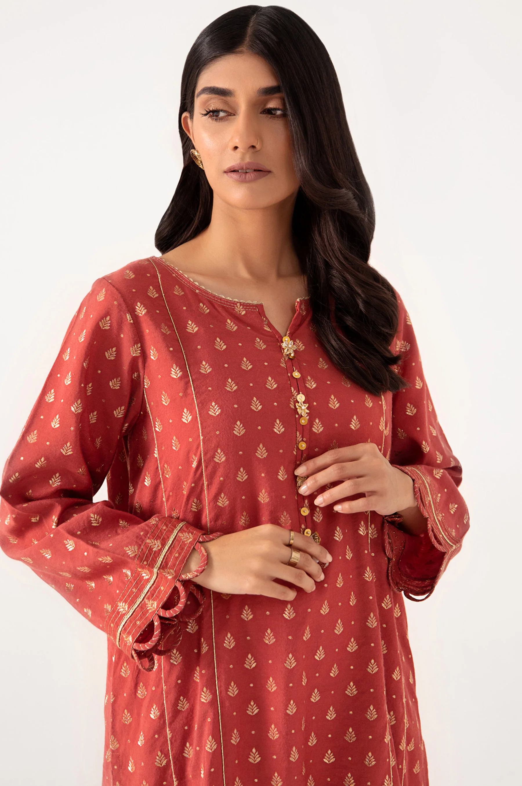 Stitched 1 Piece Embellished Jacquard Shirt - Image 4
