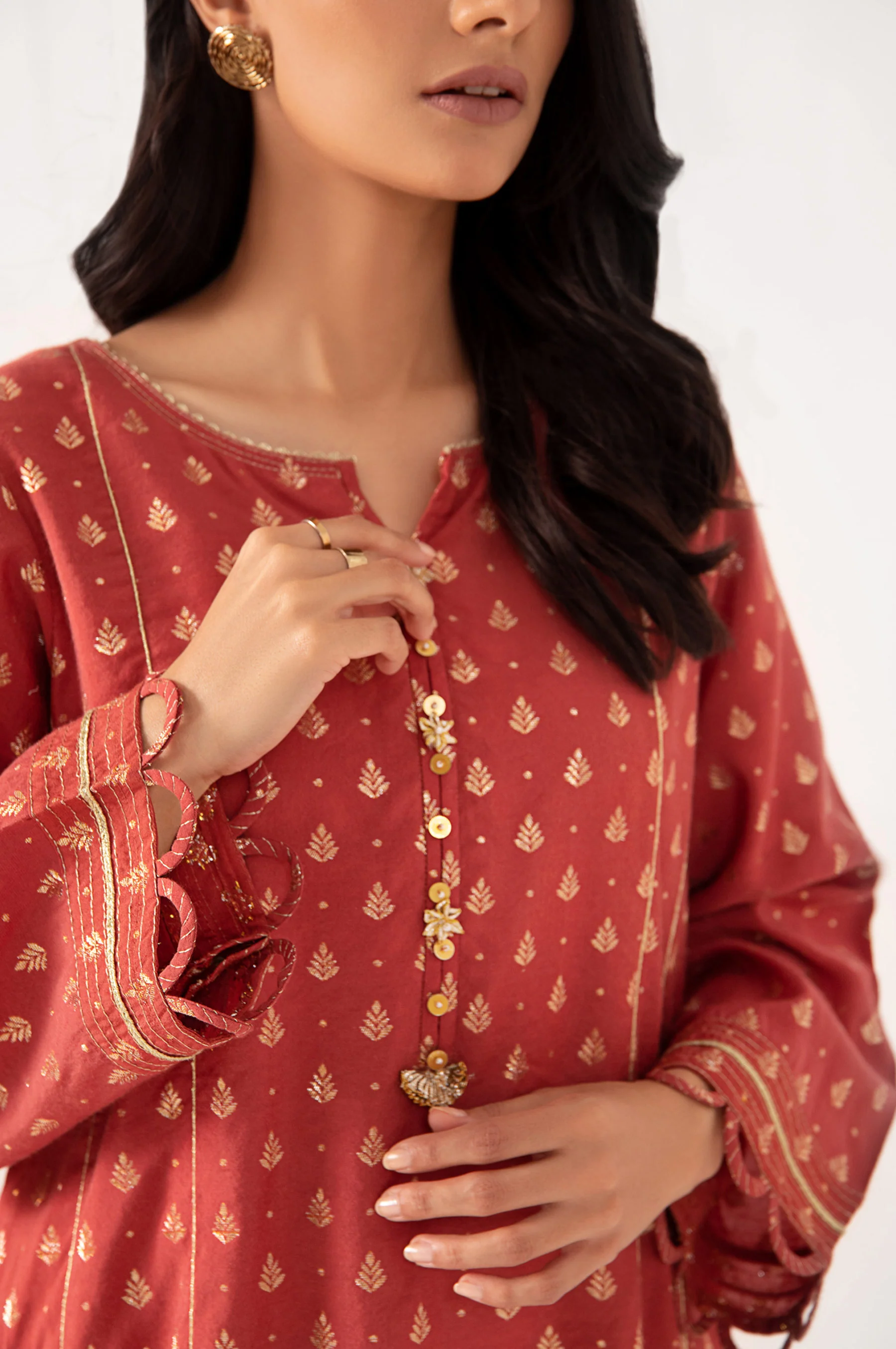 Stitched 1 Piece Embellished Jacquard Shirt - Image 6