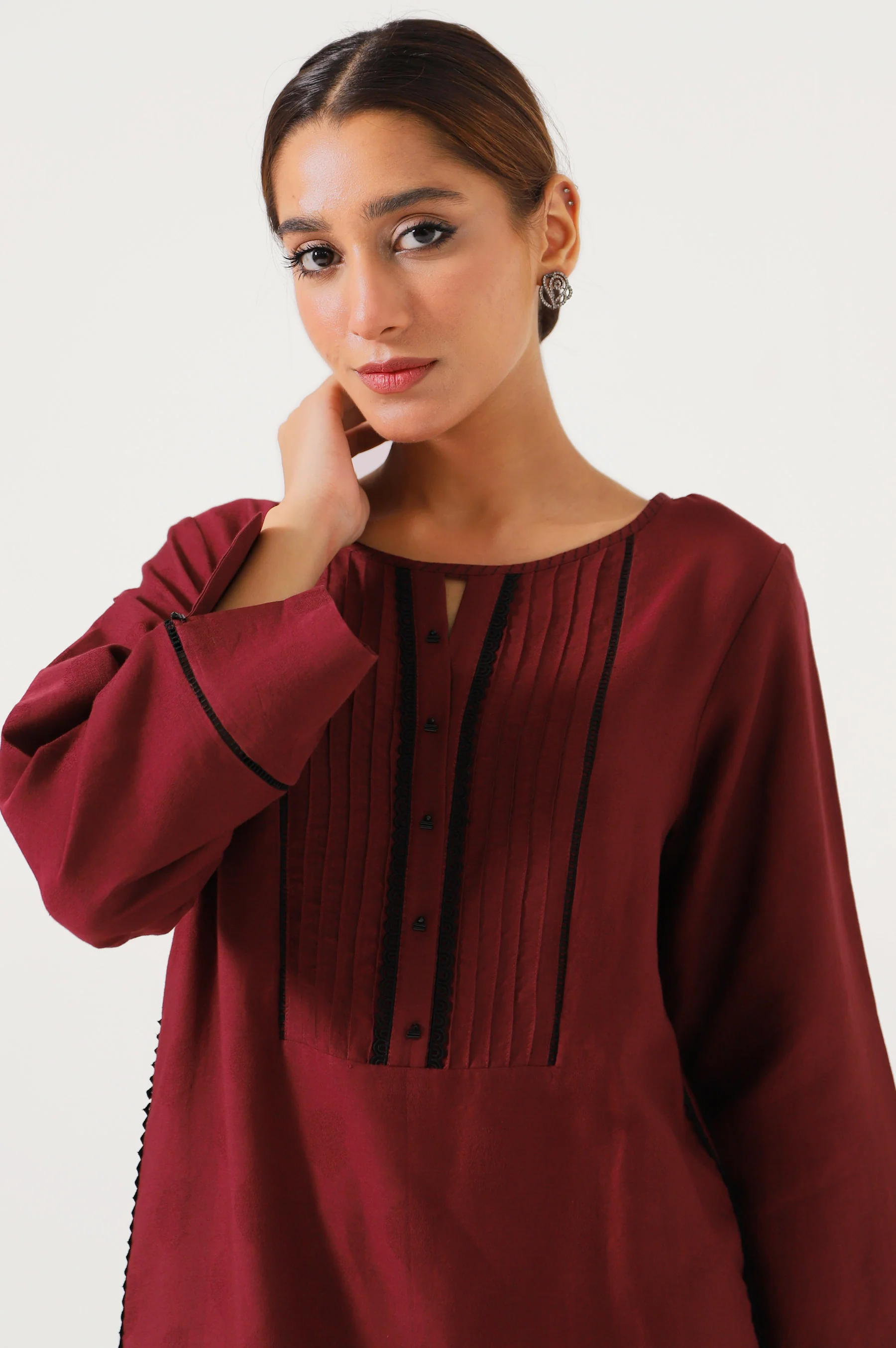 Stitched 1 Piece Stylized Satin Jacquard Shirt - Image 3