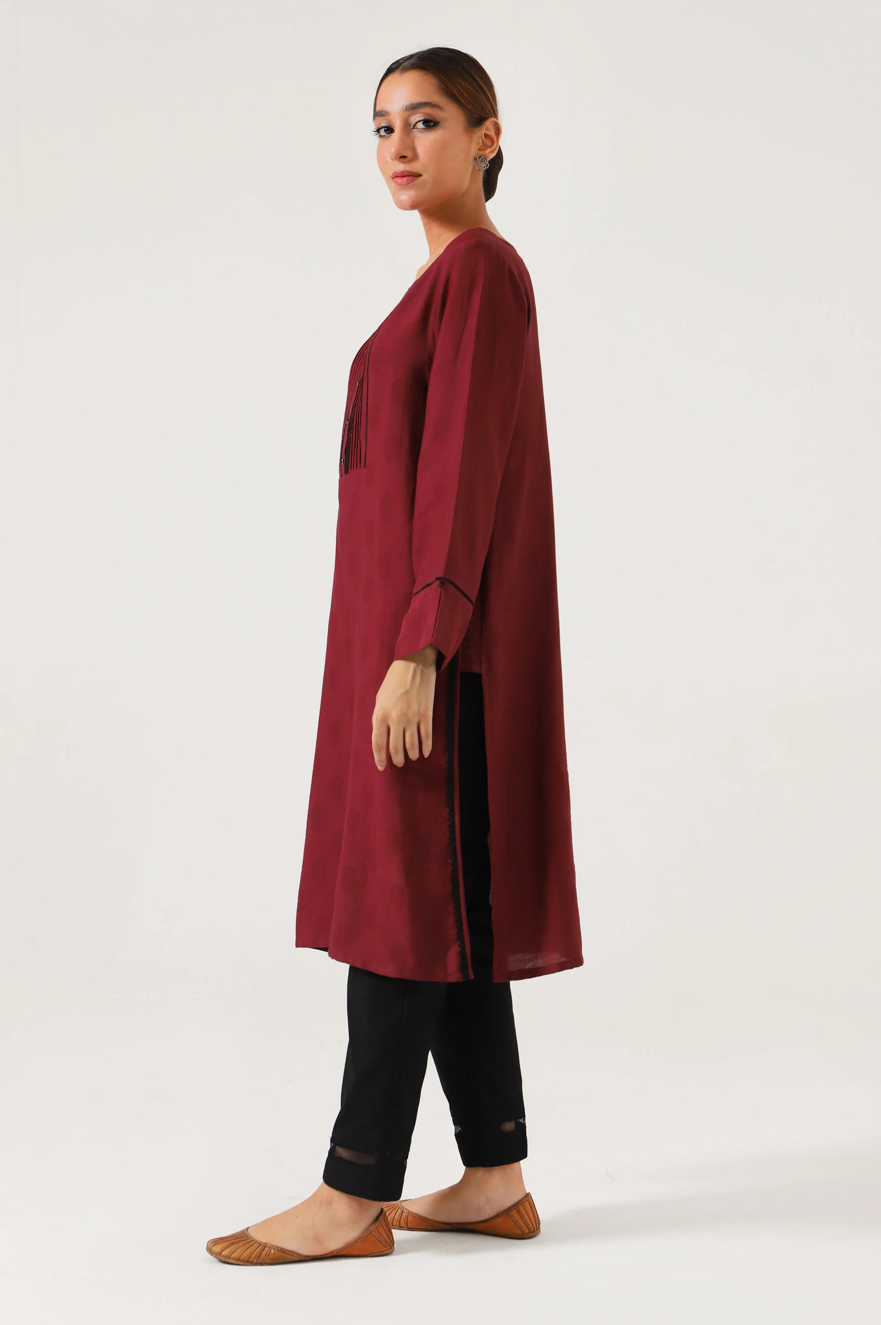 Stitched 1 Piece Stylized Satin Jacquard Shirt - Image 4