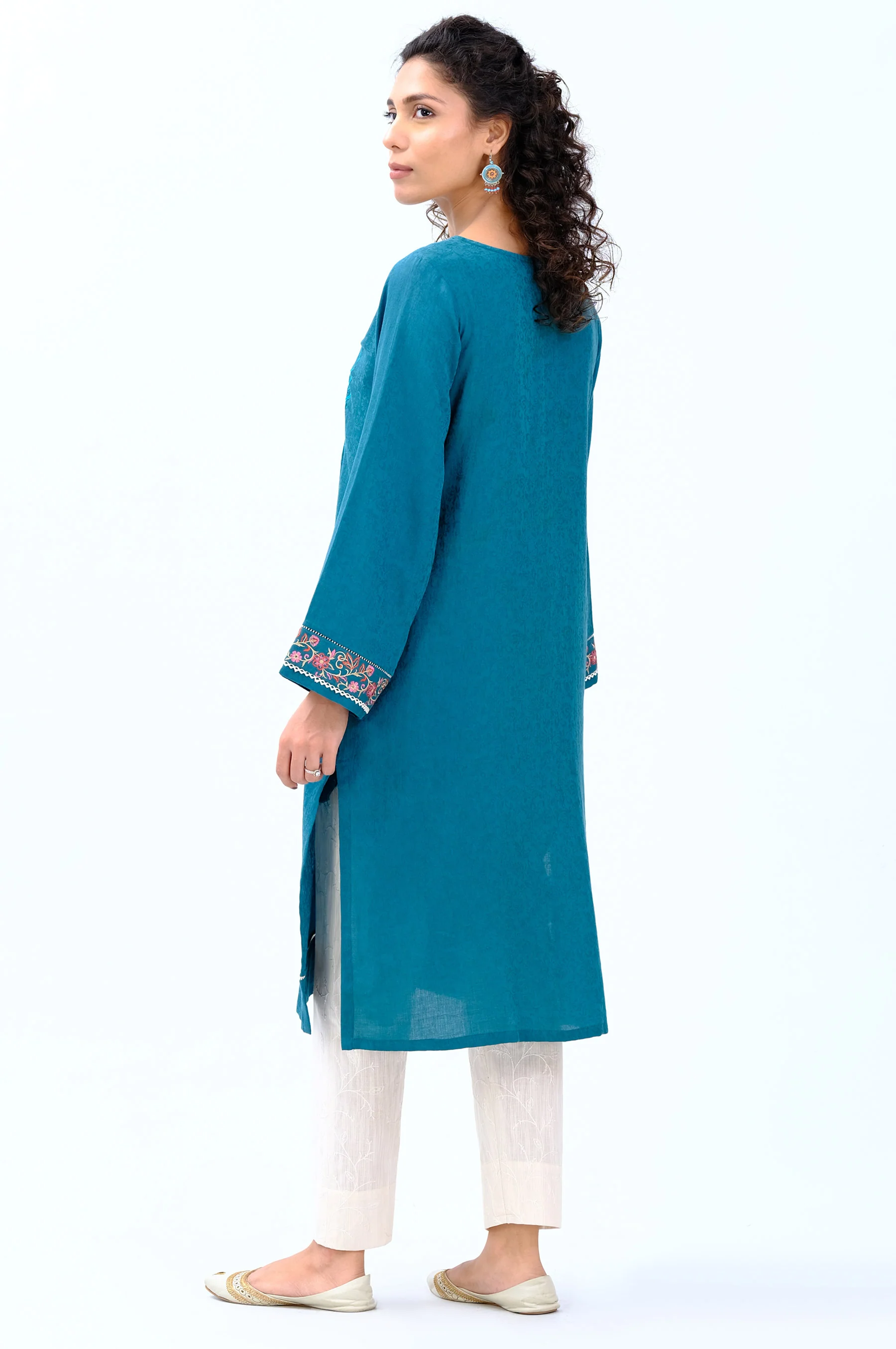 Stitched 1 piece Satin Jacquard Shirt - Image 3