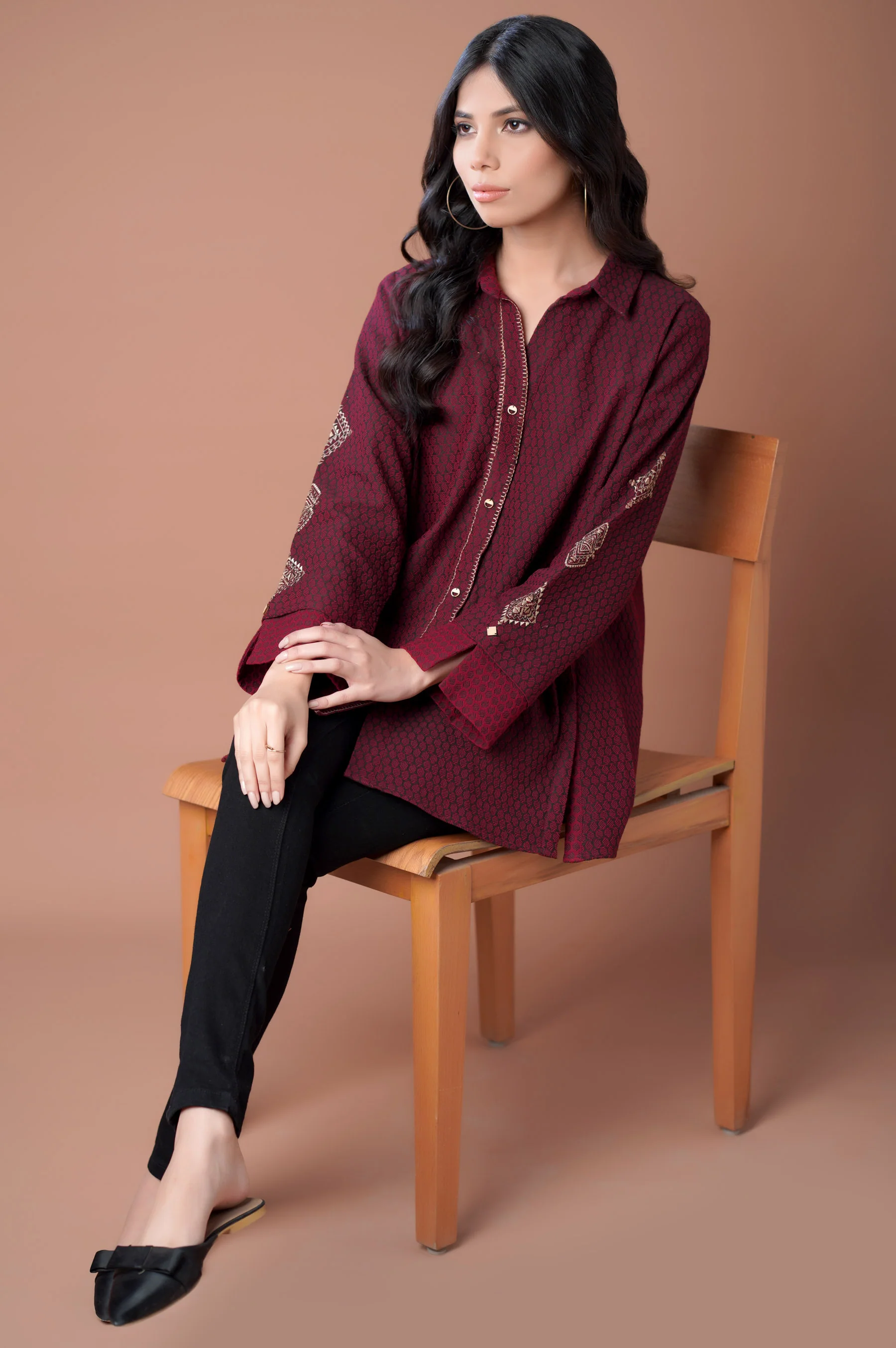 Stitched 1 Piece Colored Jacquard Top - Image 2