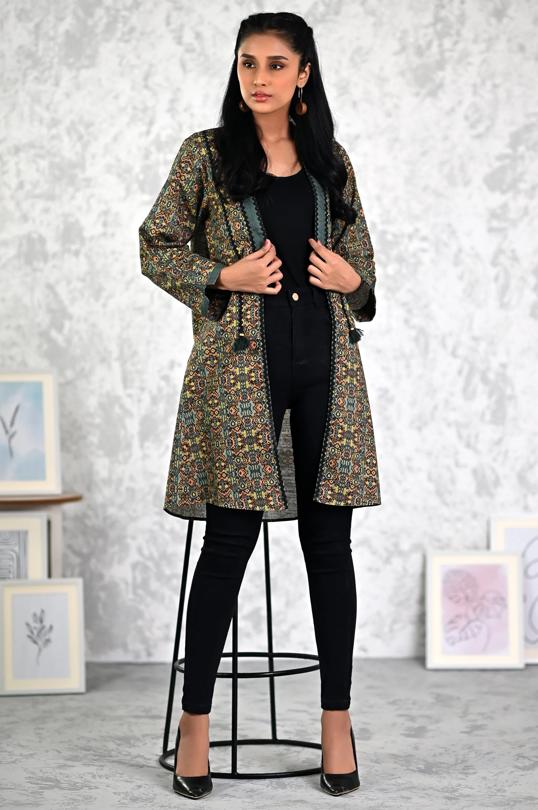 Stitched 1 Piece Printed Khaddar Jacket - Image 2