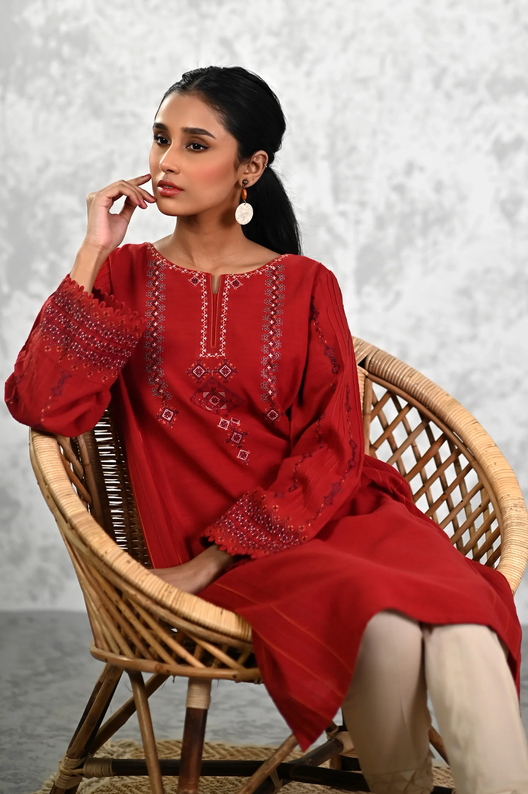 Stitched 1 Piece Embroidered Khaddar Shirt - Image 3