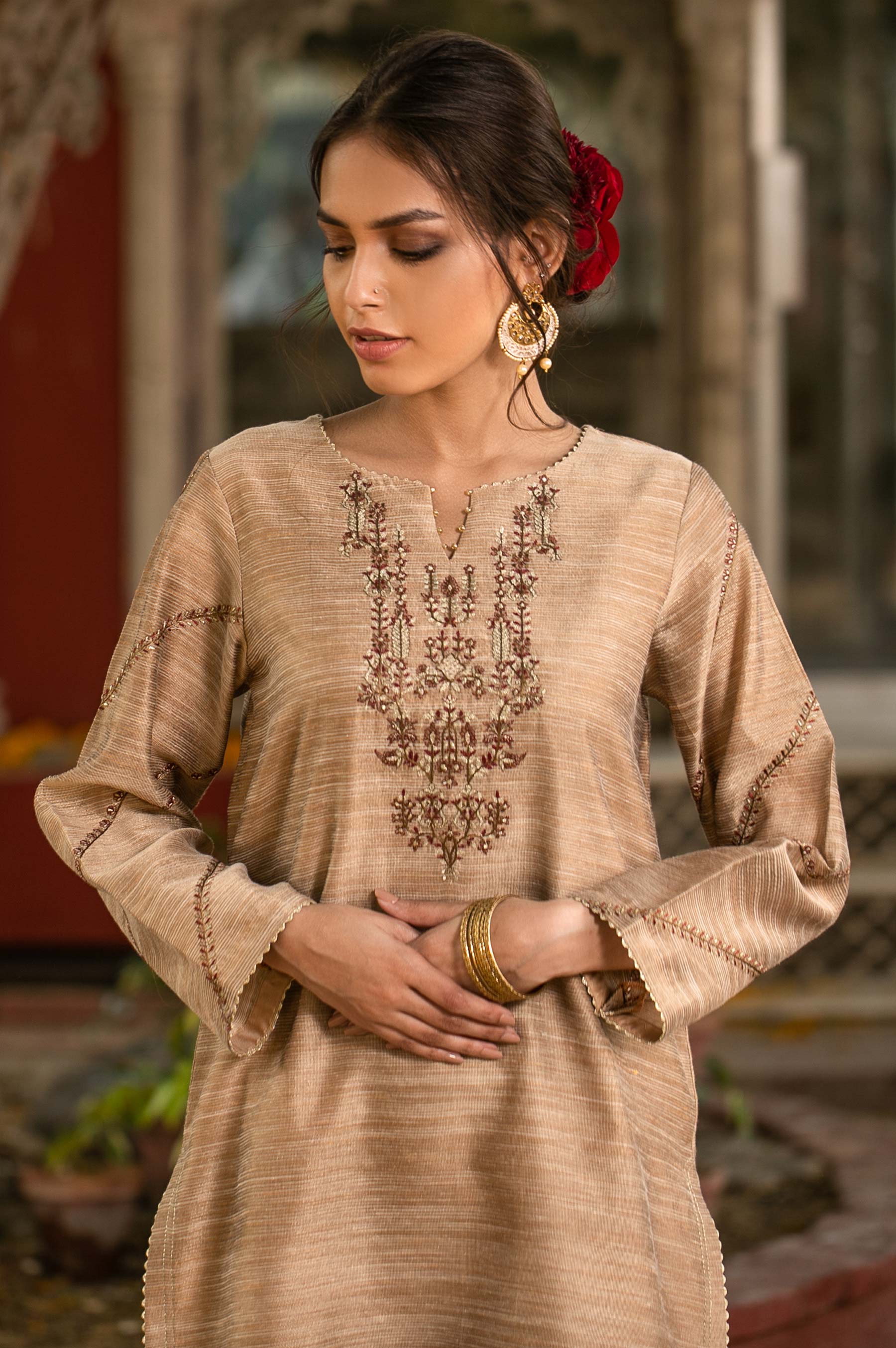 Stitched 1 Piece Khaddi Net Embroidered Shirt - Image 3