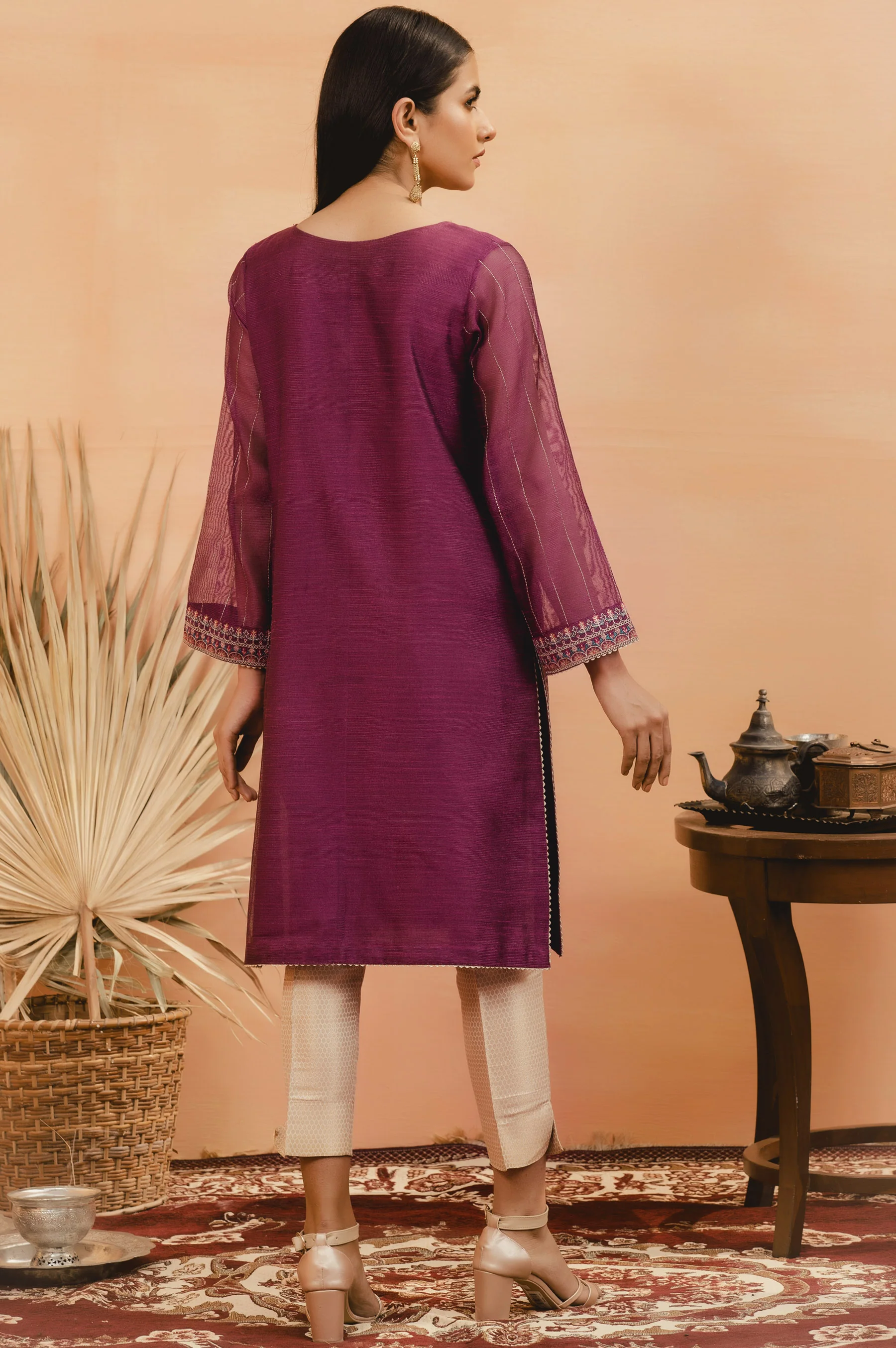 Stitched 1 Piece Khaddi Net Embroidered Shirt - Image 2