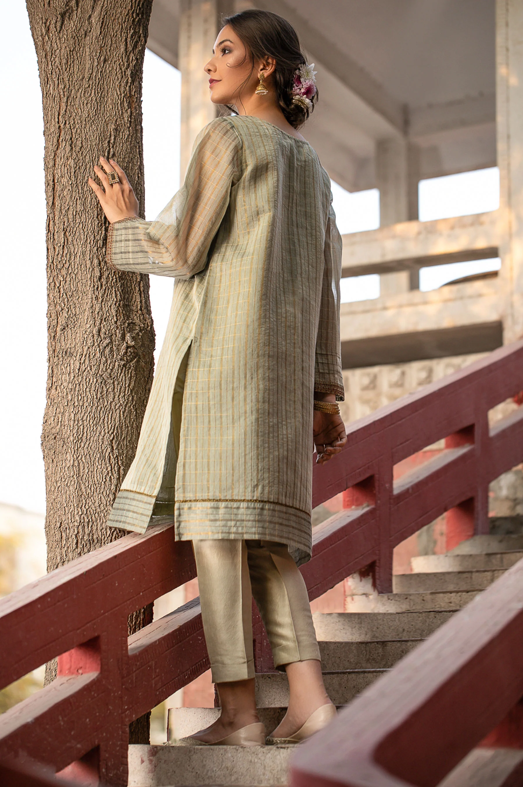 Stitched 1 Piece Khaddi Net Embroidered Shirt - Image 2