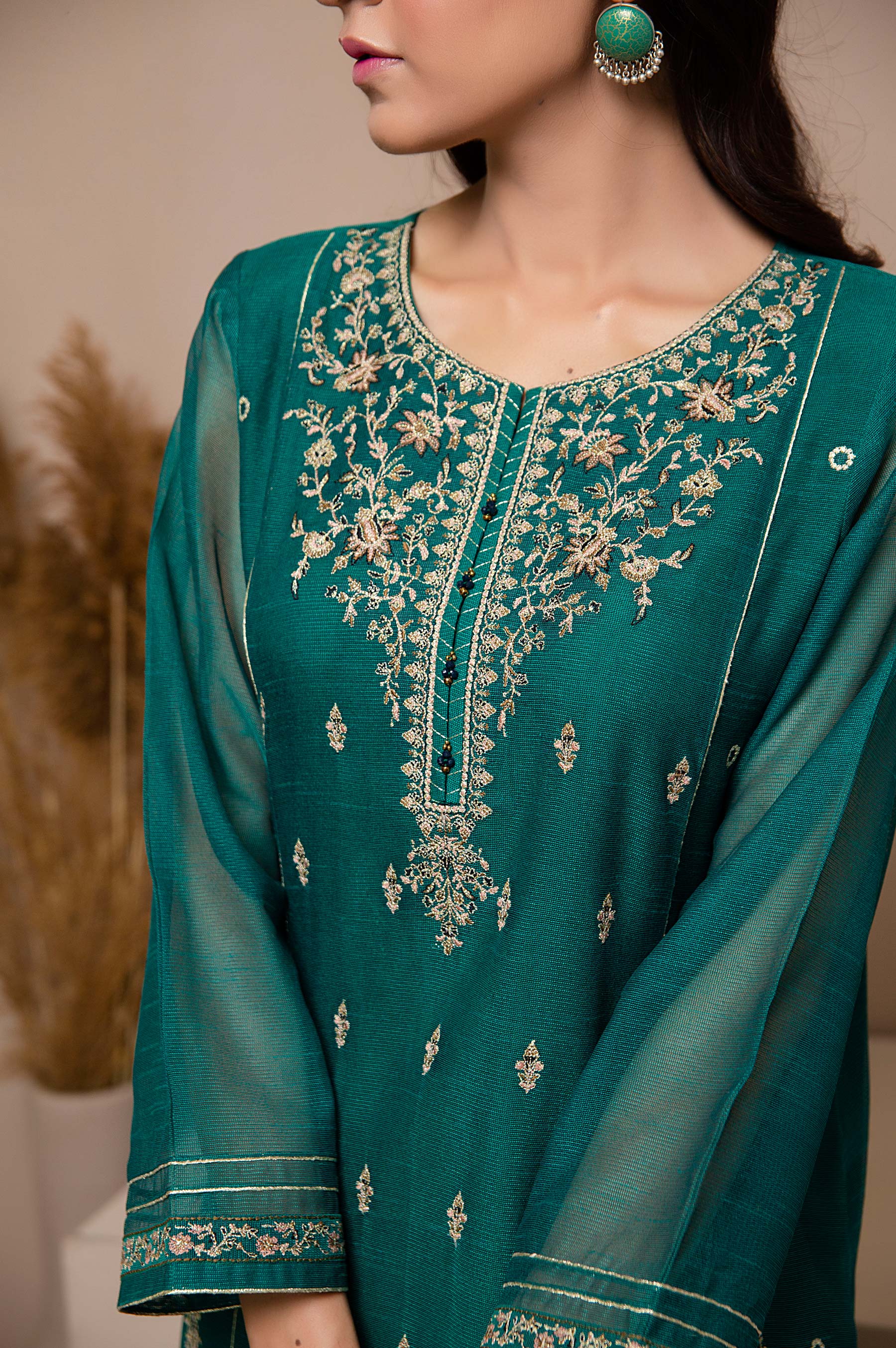 Stitched 1 Piece Khaddi Net Embroidered Shirt - Image 2