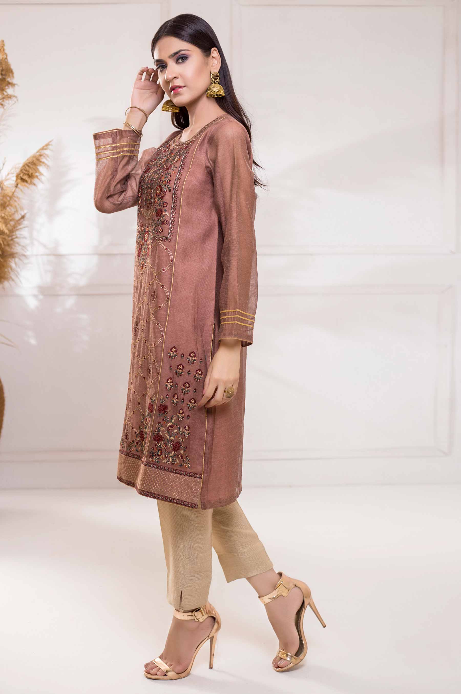 Stitched 1 Piece Khaddi Net Embroidered Shirt - Image 3