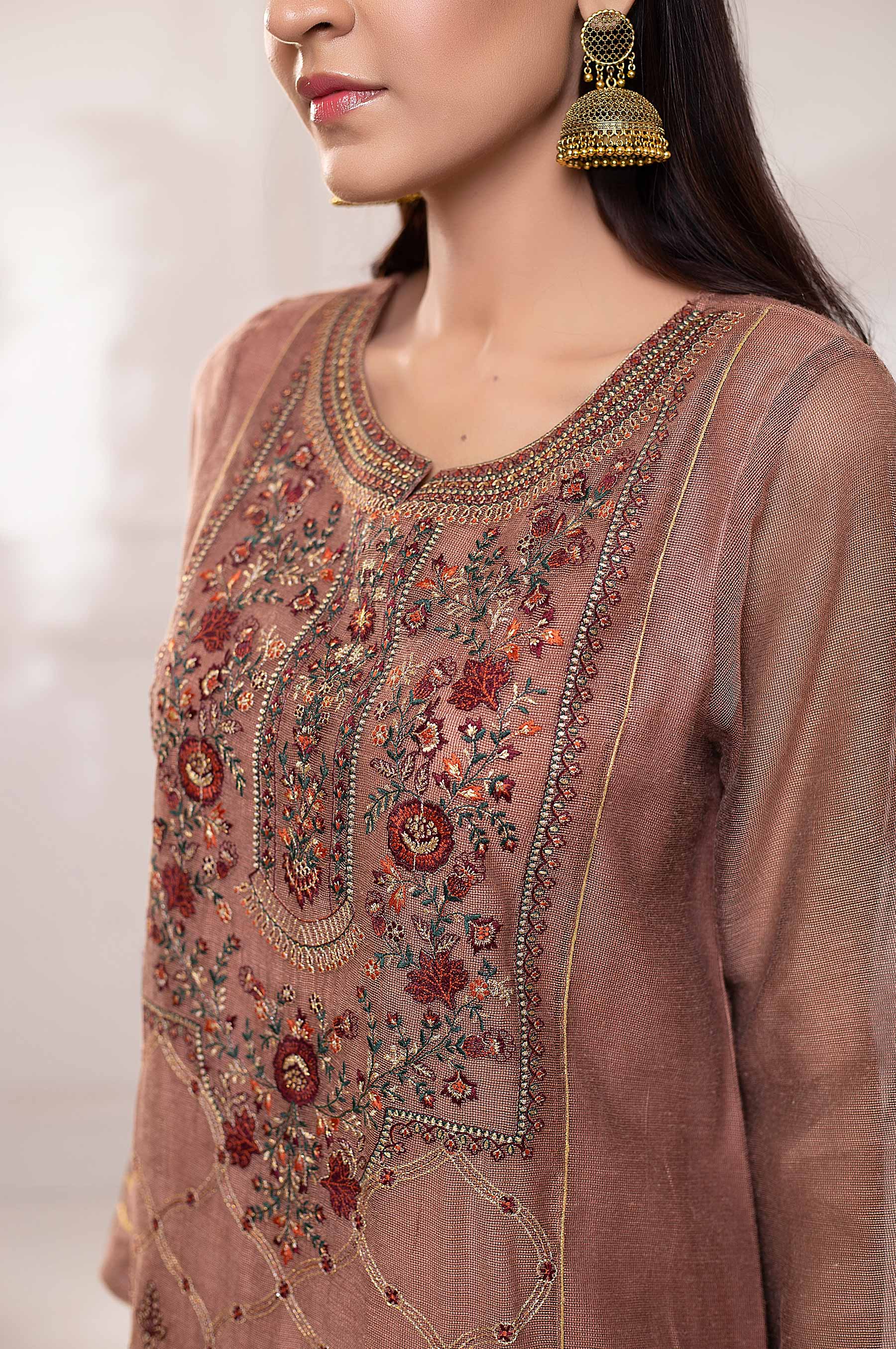 Stitched 1 Piece Khaddi Net Embroidered Shirt - Image 4