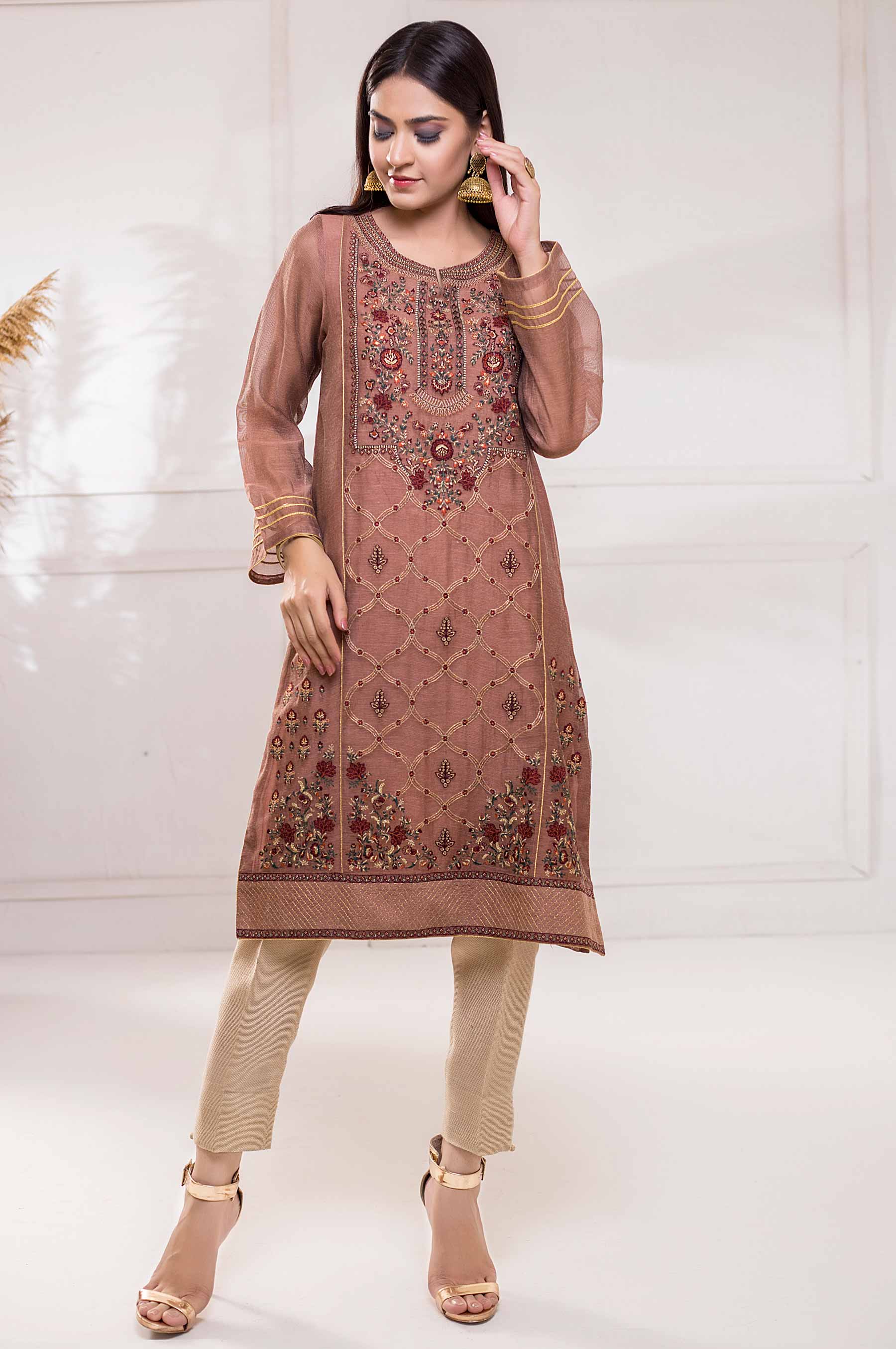 Stitched 1 Piece Khaddi Net Embroidered Shirt - Image 5