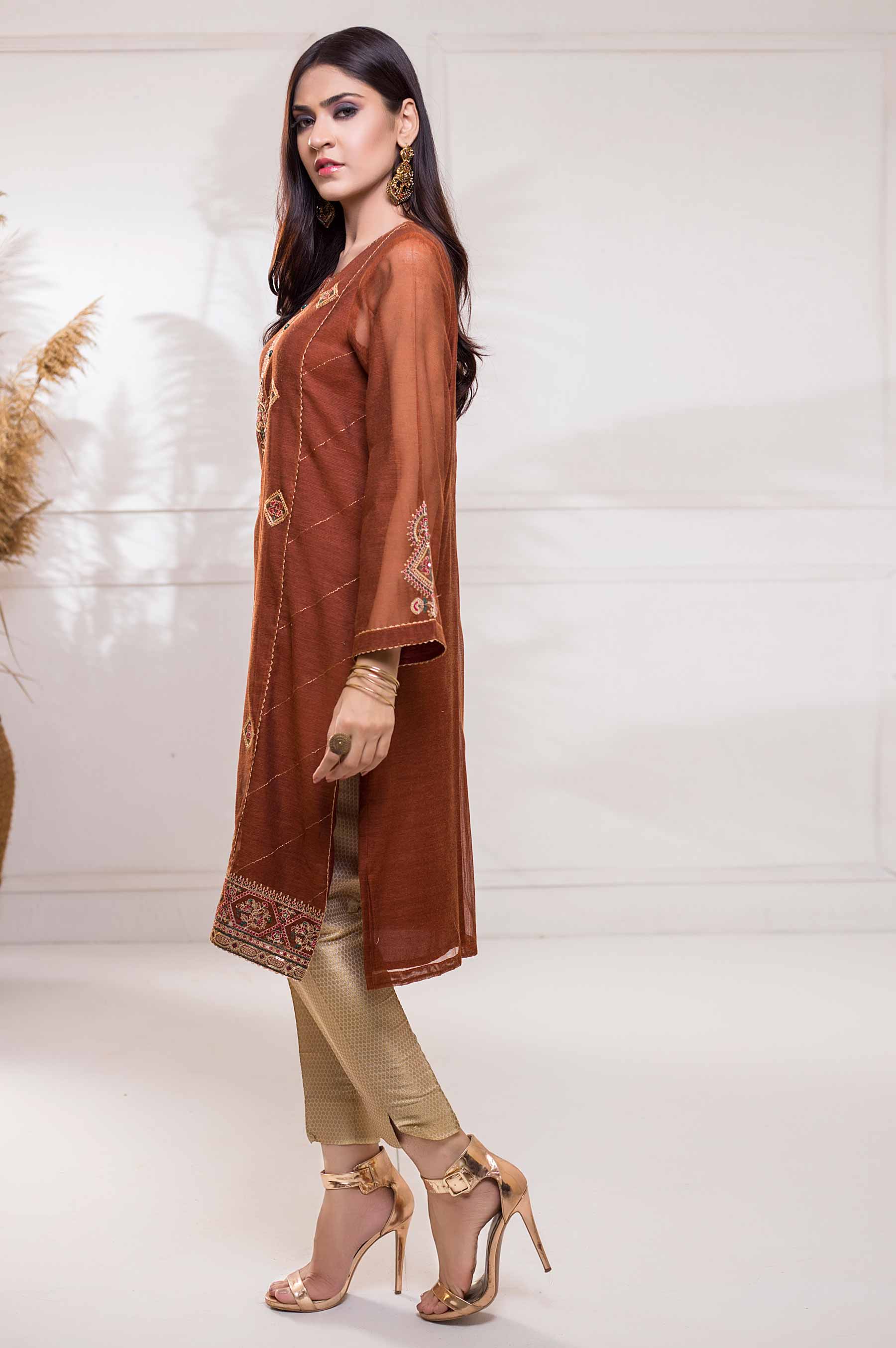 Stitched 1 Piece Khaddi Net Embroidered Shirt - Image 2